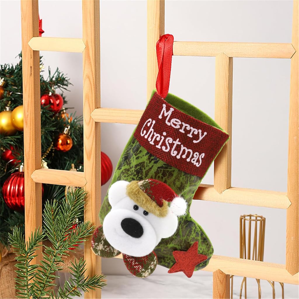 HASTHIP 4Pcs Christmas Stockings Cute Santa, Reindeer, Bear, Snowman Print Small Christmas Tree Decoration Items Hanging Christmas Decorations Ornaments Stocking for Xmas Tree, Home Decor, Wall – view 4