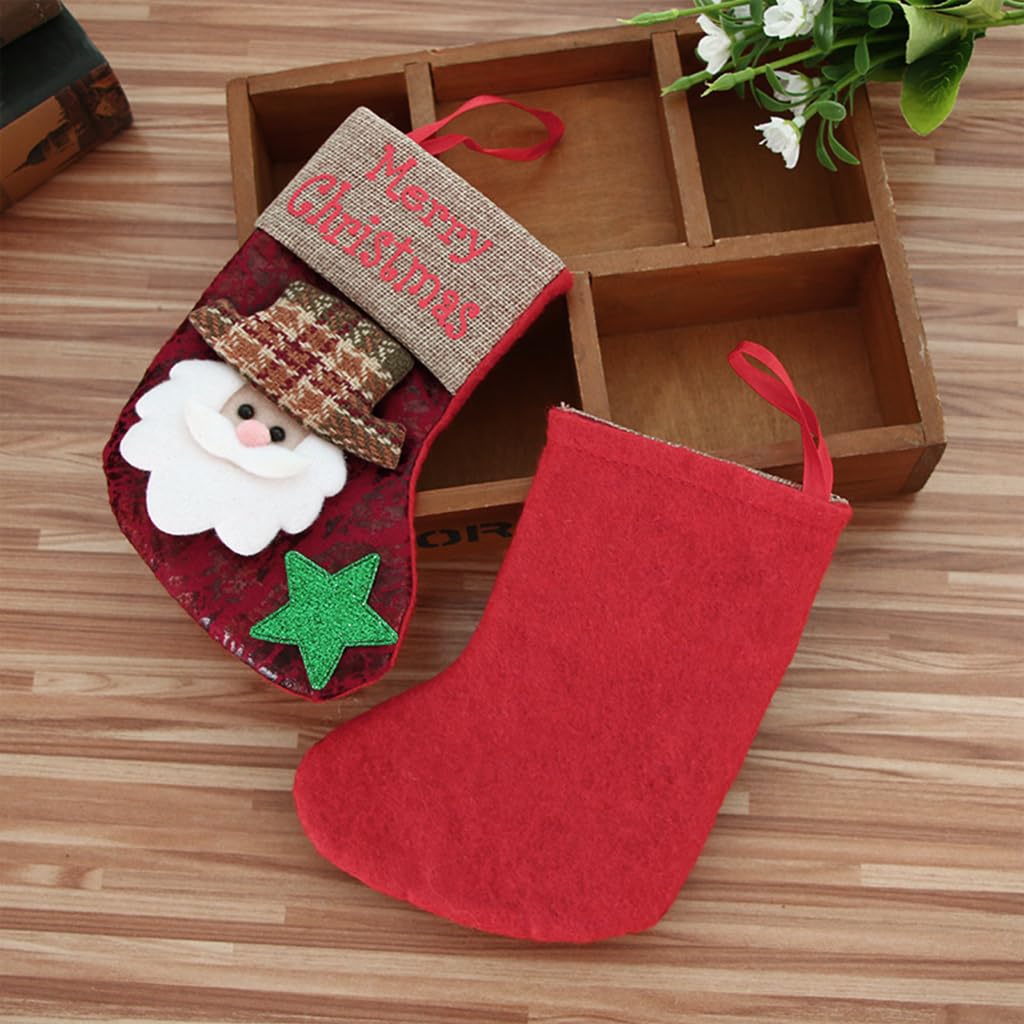 HASTHIP 4Pcs Christmas Stockings Cute Santa, Reindeer, Bear, Snowman Print Small Christmas Tree Decoration Items Hanging Christmas Decorations Ornaments Stocking for Xmas Tree, Home Decor, Wall – view 5