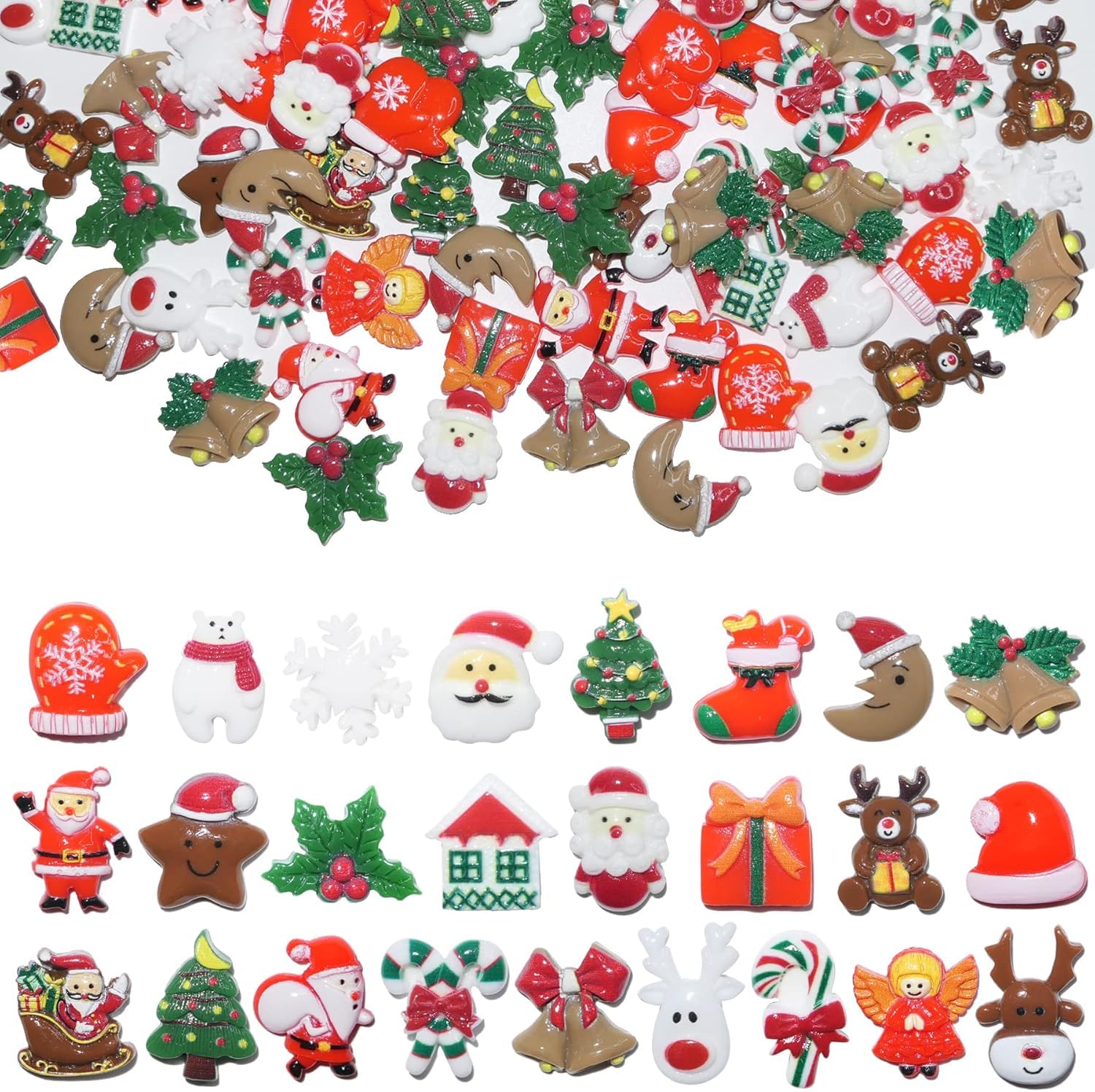 20Pcs Christmas Decorations Items,Christmas Decorations,Resin Charms,Santa Snowman DIY Accessories for Christmas Decor, Festive Ornaments for Home, Party, Tree Decoration