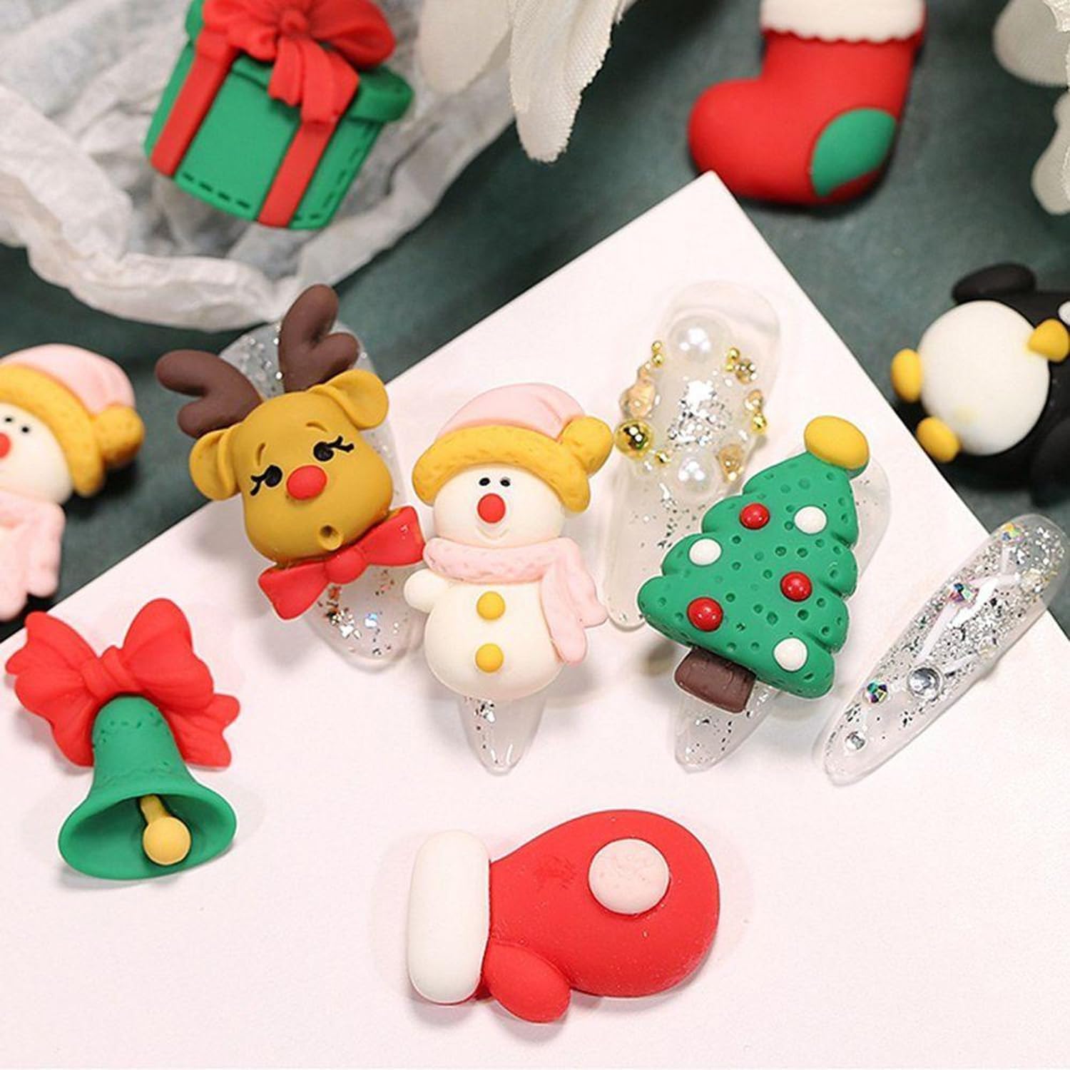 20Pcs Christmas Decorations Items,Christmas Decorations,Resin Charms,Santa Snowman DIY Accessories for Christmas Decor, Festive Ornaments for Home, Party, Tree Decoration – view 3