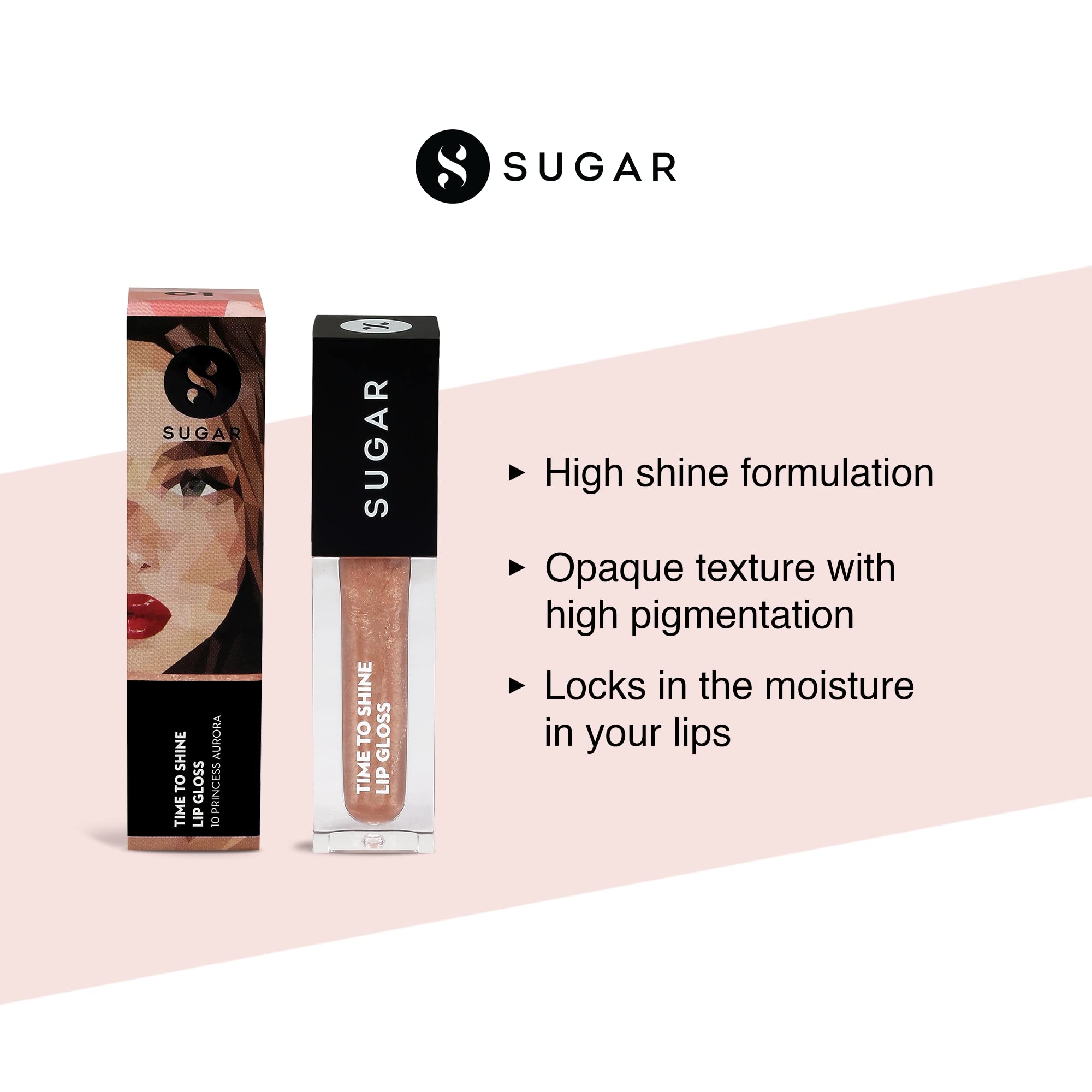 SUGAR Cosmetics - Time To Shine - Lip Gloss - 10 Princess Aurora (Golden beige with Shimmer) - 4.5 gms - High Shine Lip Gloss with Jojoba Oil – view 3