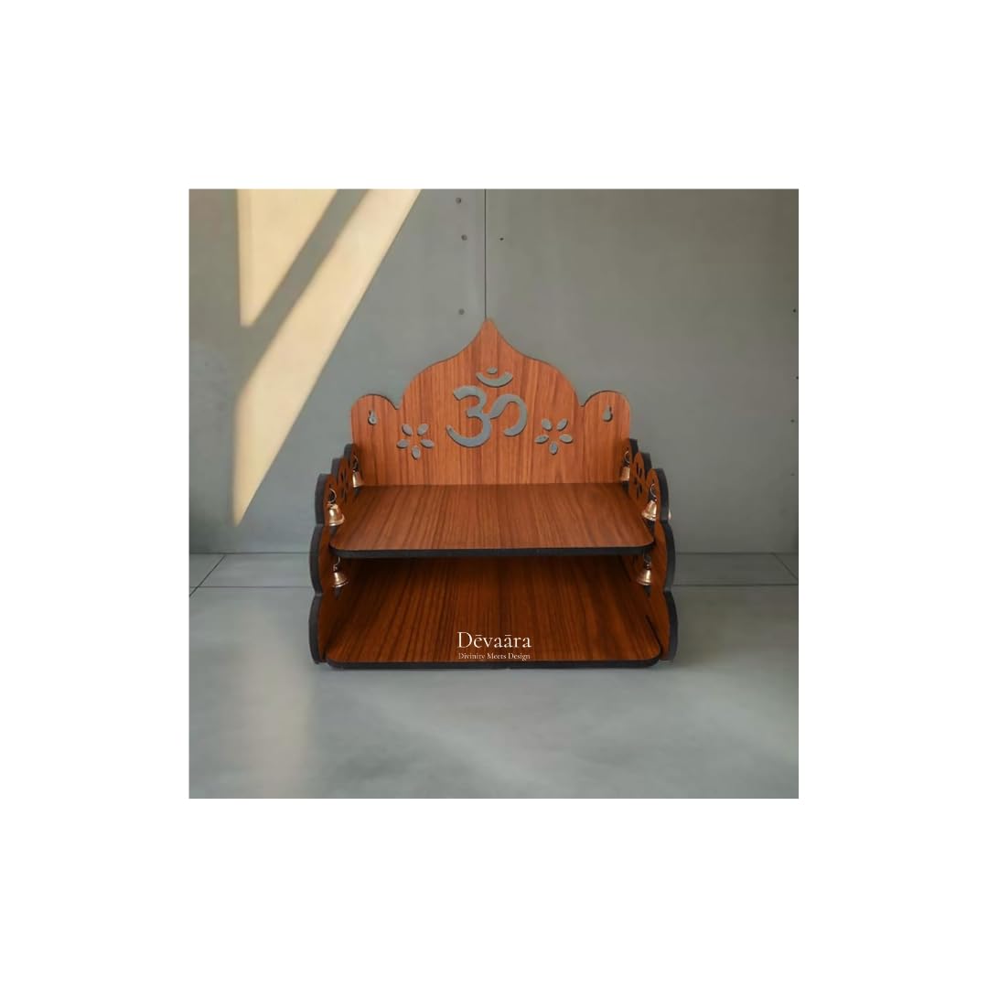 Devara Small Wooden Pooja Stand for Home & Office ' Wall Mount or Tabletop Mandir with Bells – view 2