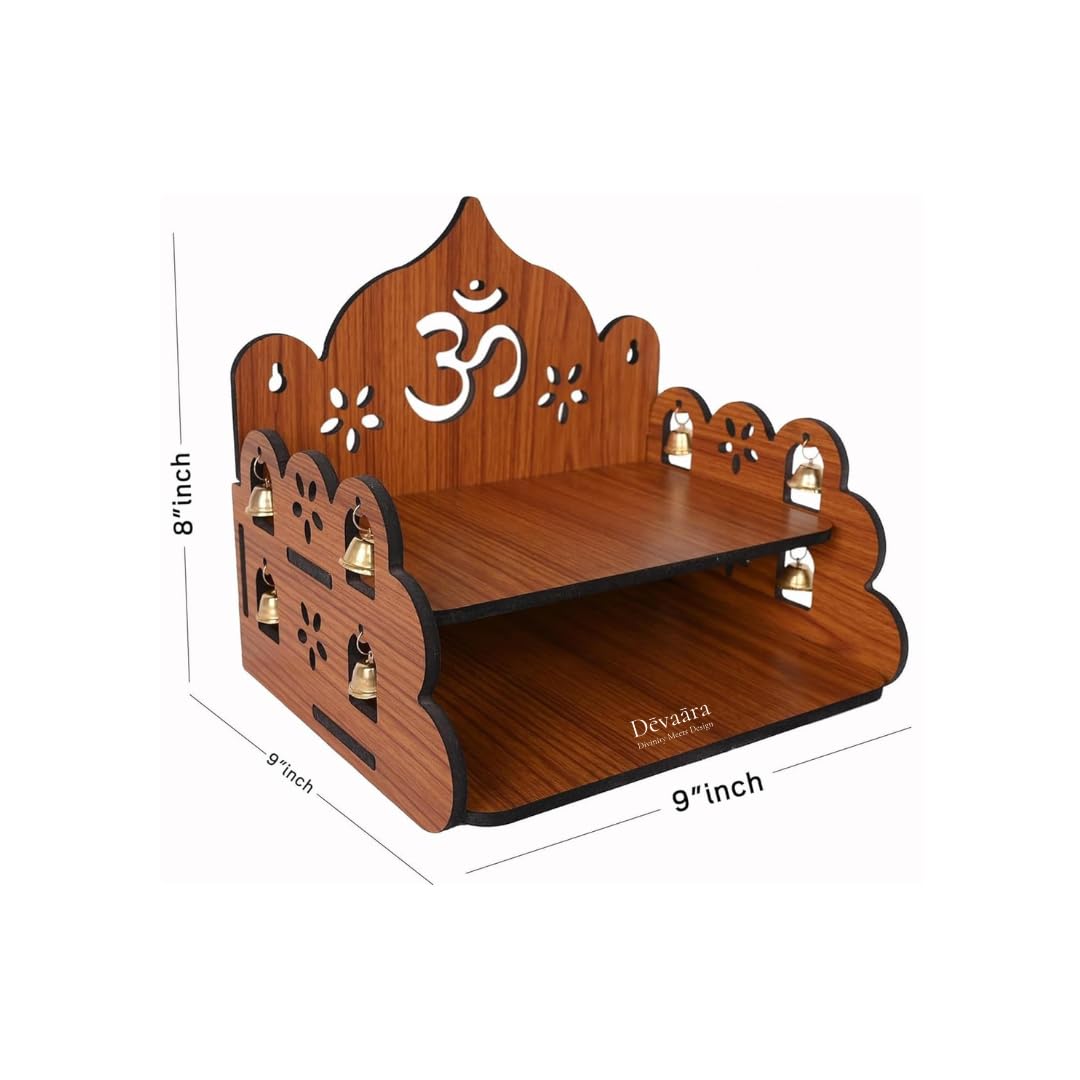 Devara Small Wooden Pooja Stand for Home & Office ' Wall Mount or Tabletop Mandir with Bells – view 3