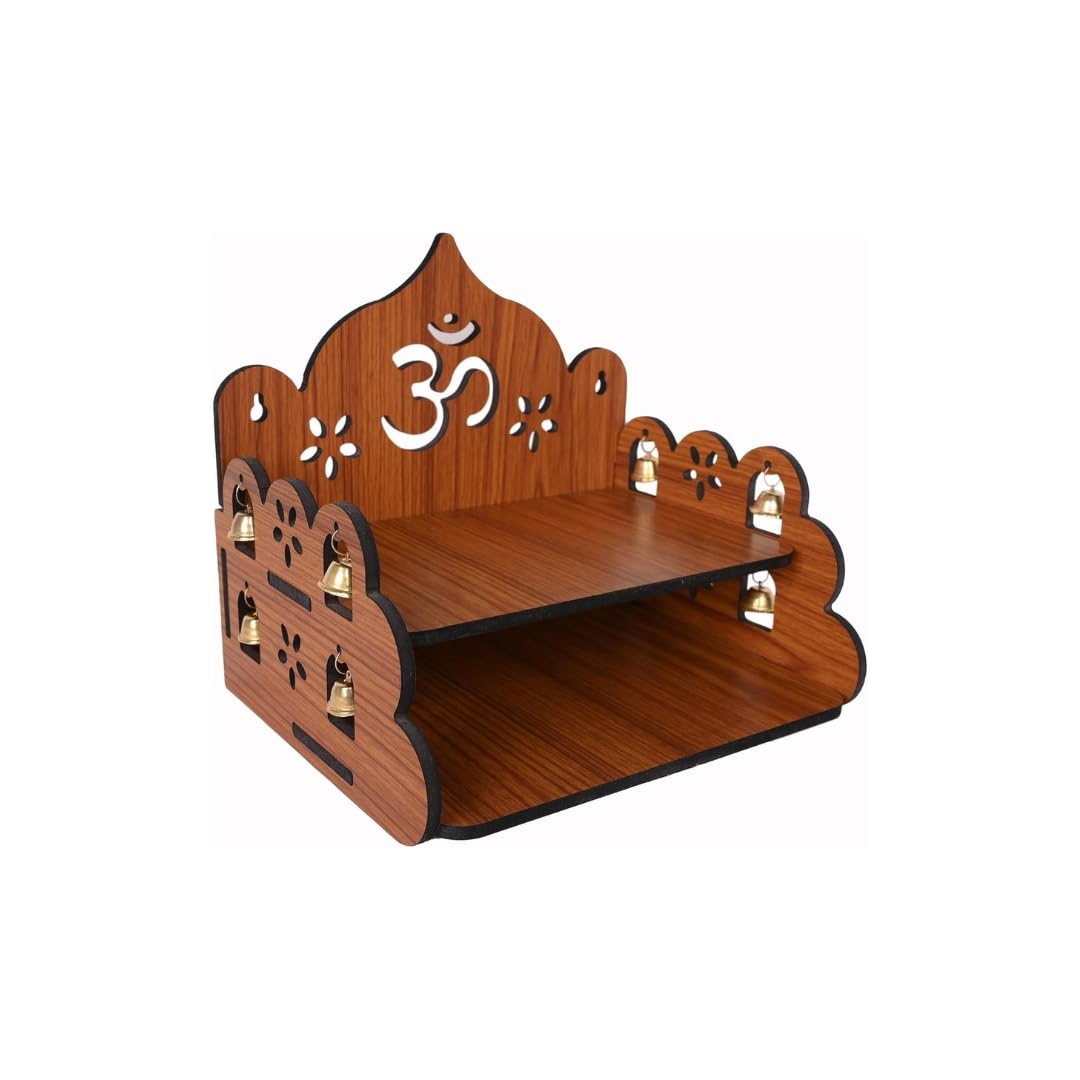 Devara Small Wooden Pooja Stand for Home & Office ' Wall Mount or Tabletop Mandir with Bells – view 5