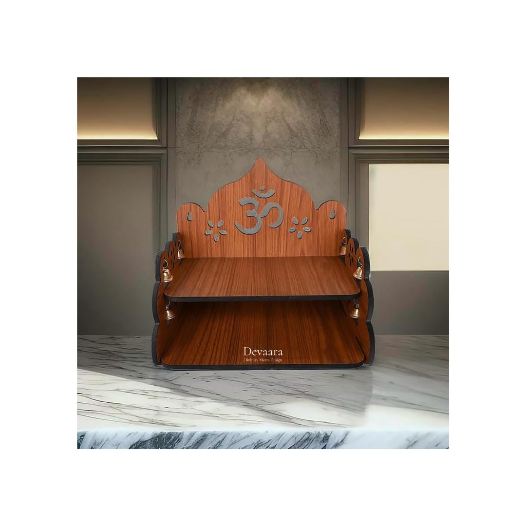 Devara Small Wooden Pooja Stand for Home & Office ' Wall Mount or Tabletop Mandir with Bells – view 6