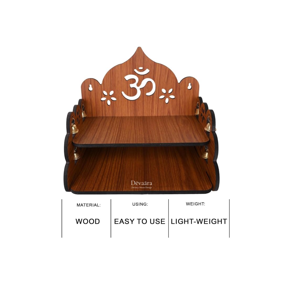 Devara Small Wooden Pooja Stand for Home & Office ' Wall Mount or Tabletop Mandir with Bells – view 7