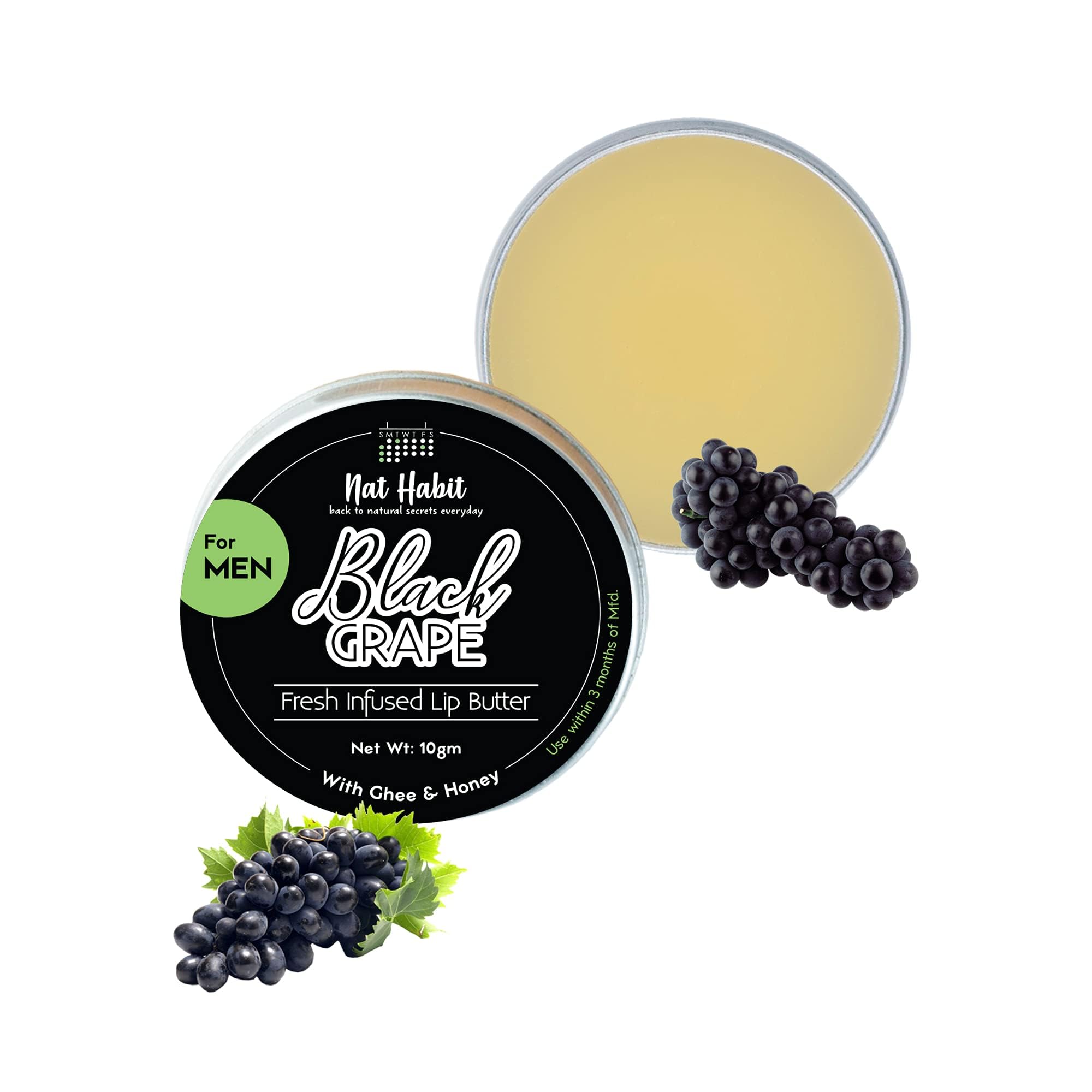 Nat Habit black grape lip balm jar with butter-rich formula