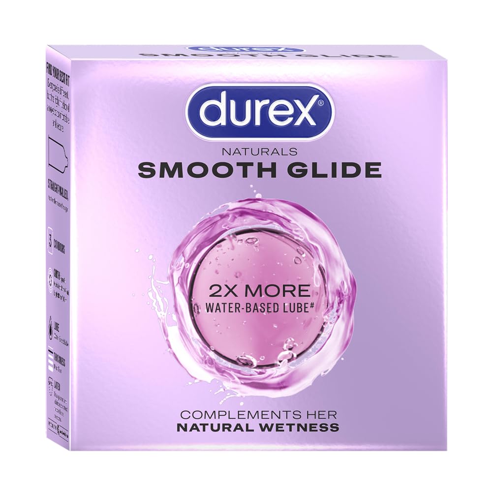 Box of Durex Smooth Glide condoms with water-based lubricant