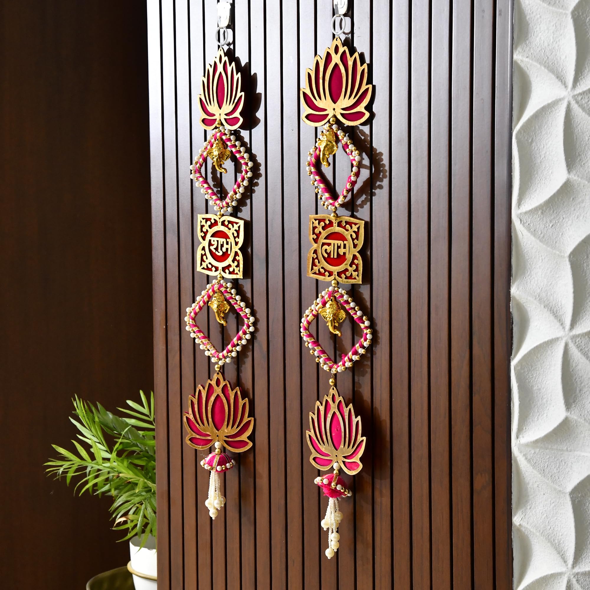 CraftVatika Diwali Decoration Items for Home Decor, Hanging Lotus Ganesha Shub Labh Latkan Toran for Pooja Room, Main Door Entrance, Diwali Deepavali Decor, Deepawali Festival Decorations Set of 2 – view 2