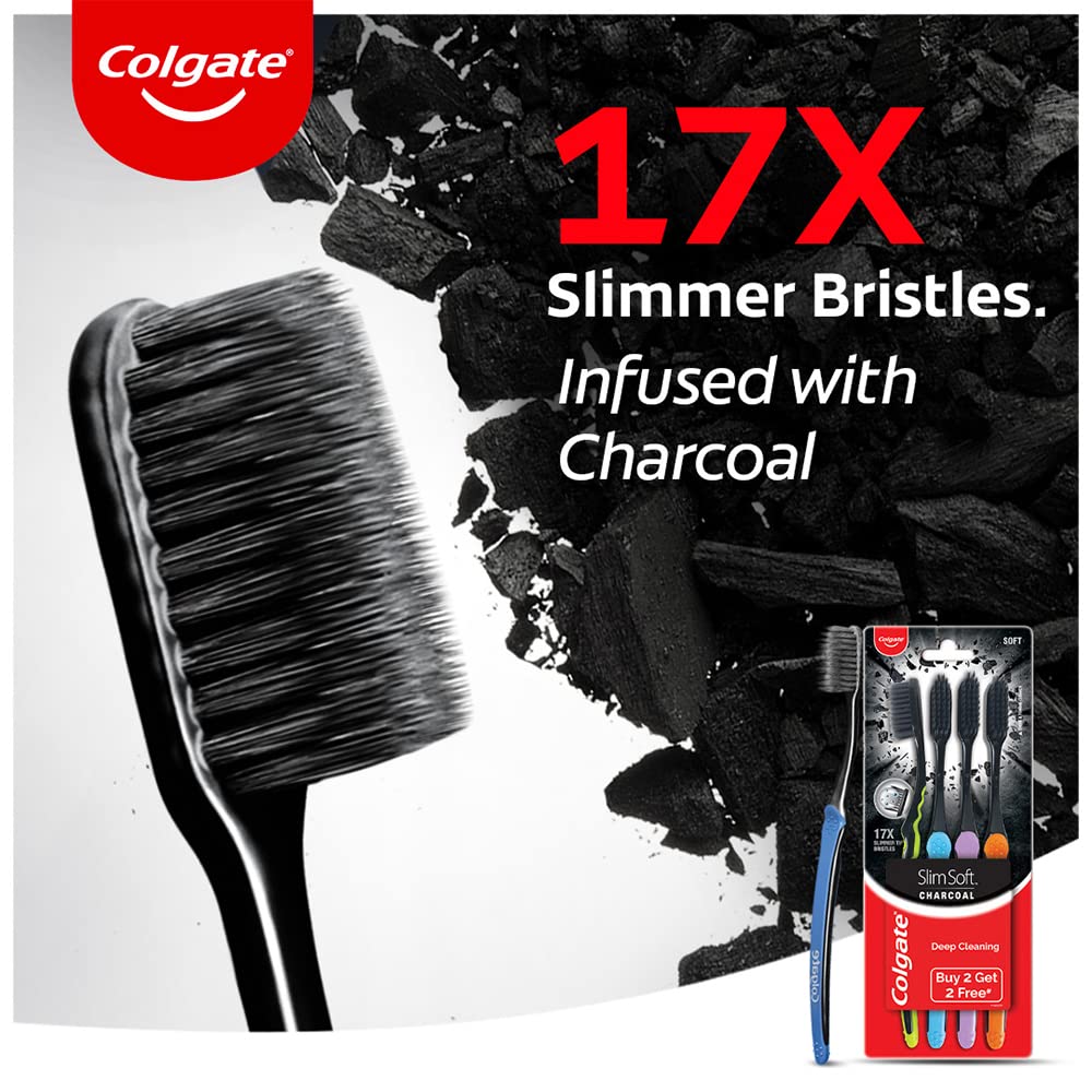 Colgate Slimsoft Charcoal Manual Toothbrush for Adults (Buy 2, Get 2 Free) - 4 Pcs, 17X Slimmer Tip Bristles – view 2