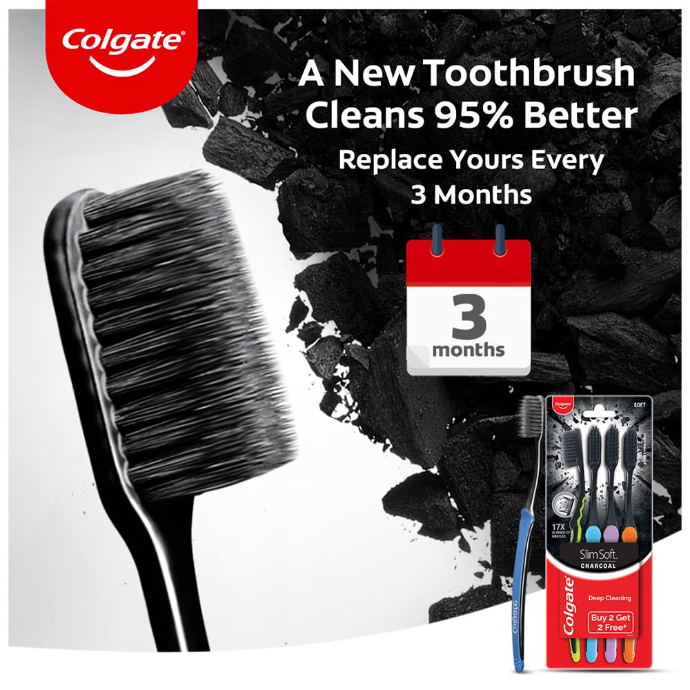 Colgate Slimsoft Charcoal Manual Toothbrush for Adults (Buy 2, Get 2 Free) - 4 Pcs, 17X Slimmer Tip Bristles – view 5