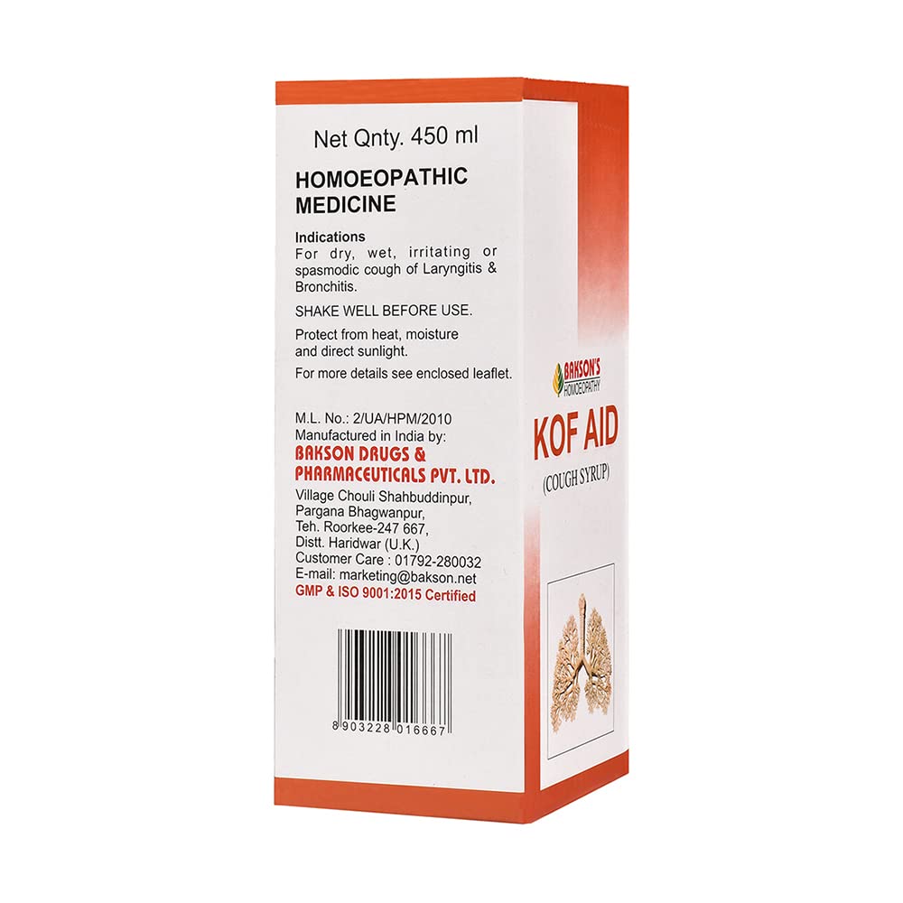 Dr. Bakshi's BAKSON'S HOMOEOPATHY Bakson's Homoeopathy Kof Aid Syrup (450Ml) – view 3