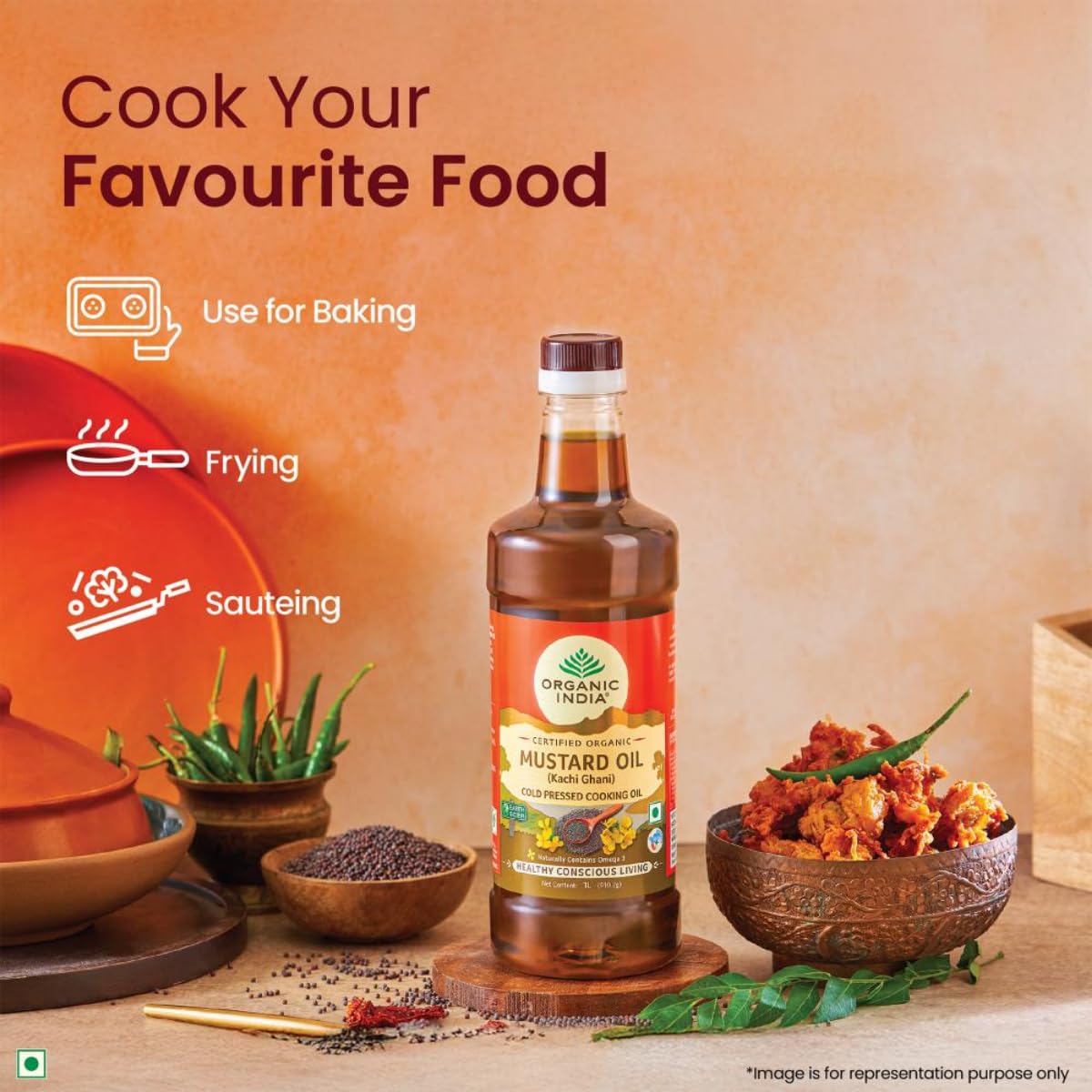 A TATA Product - Organic India Mustard Oil 1000ml, Certified Organic, Lab Tested on 600+ Parameters, Kachi Ghani Sarso Ka Tel, Natural Flavour, Ideal for Daily Cooking & Healthier Living – view 6
