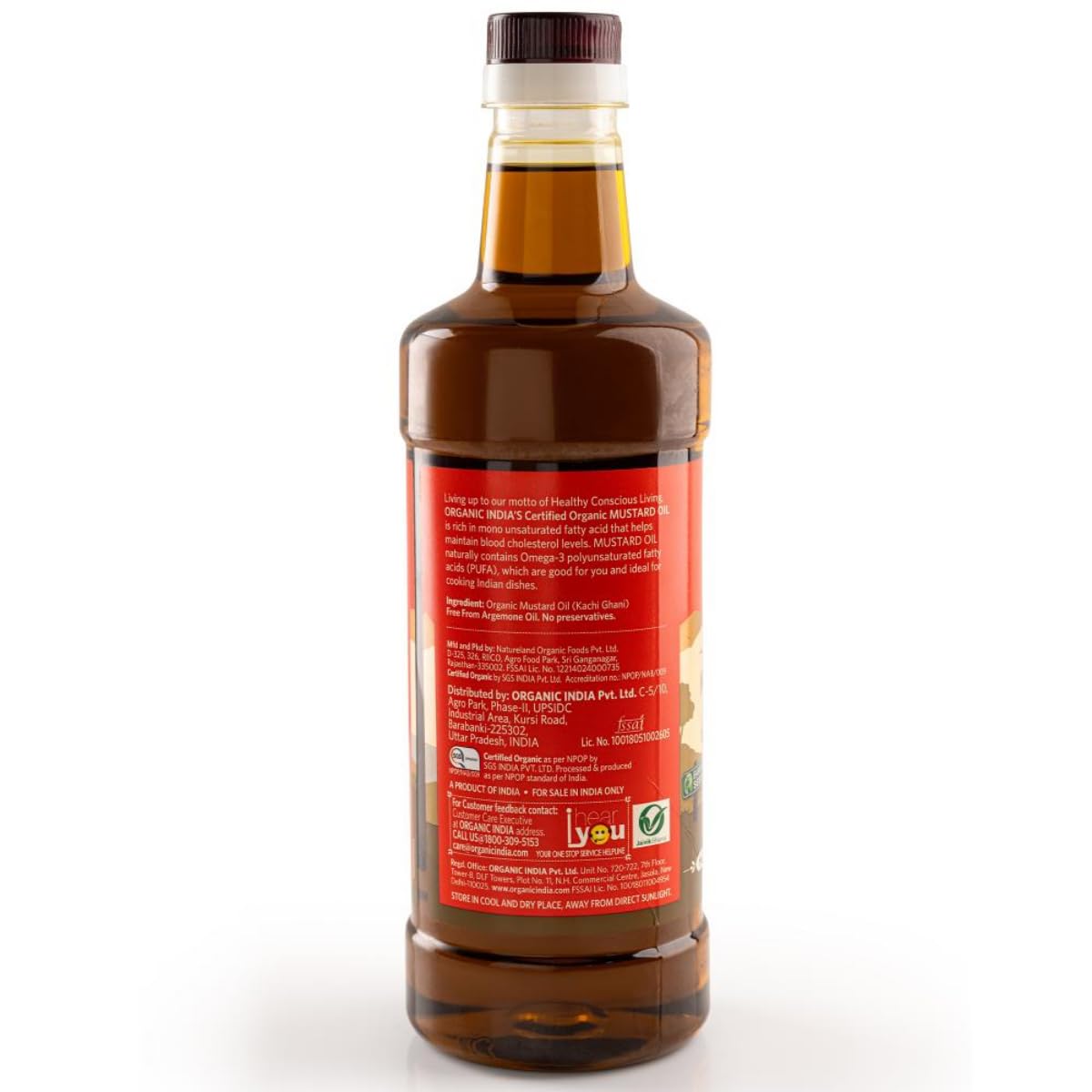 A TATA Product - Organic India Mustard Oil 1000ml, Certified Organic, Lab Tested on 600+ Parameters, Kachi Ghani Sarso Ka Tel, Natural Flavour, Ideal for Daily Cooking & Healthier Living – view 8