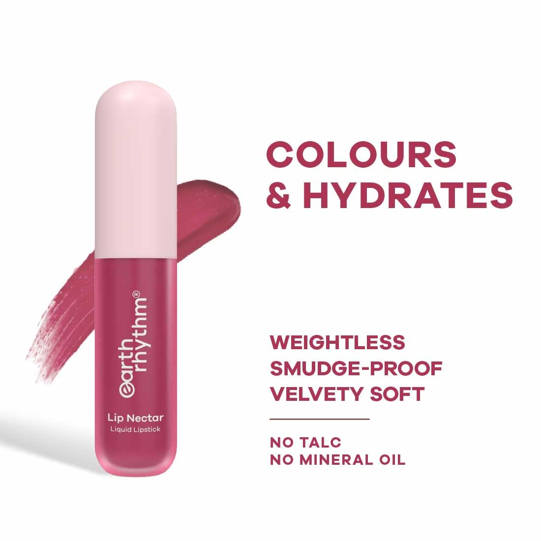Earth Rhythm Lip Nectar Matte Liquid Lipstick, Weightless, Never Drying, No Mineral Oil 5g - Rose – view 2