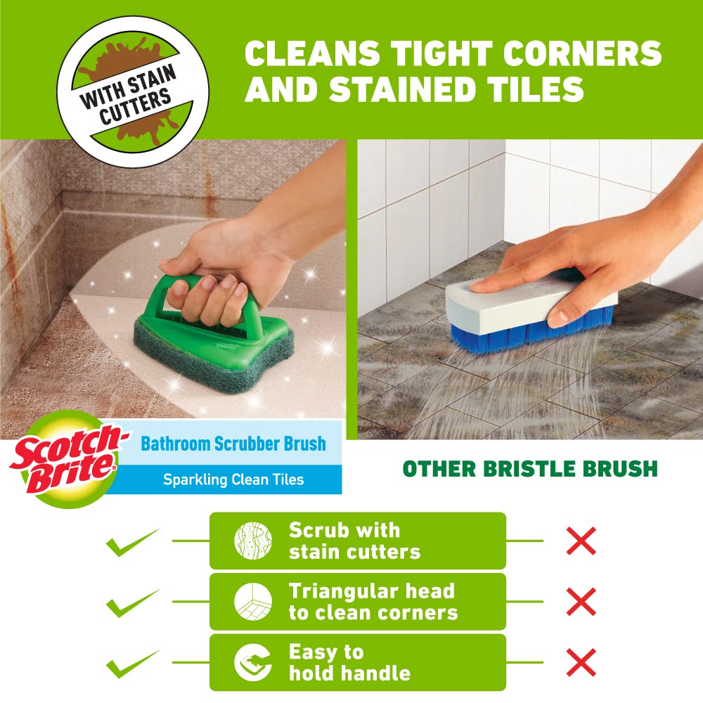 Scotch-Brite Bathroom Tile Scrubber Brush- Cleans Tiles, hard to reach corners, Floors, Tough stain removal, Ergonomic handle for excellent grip, Triangular Head for easy cleaning – view 2