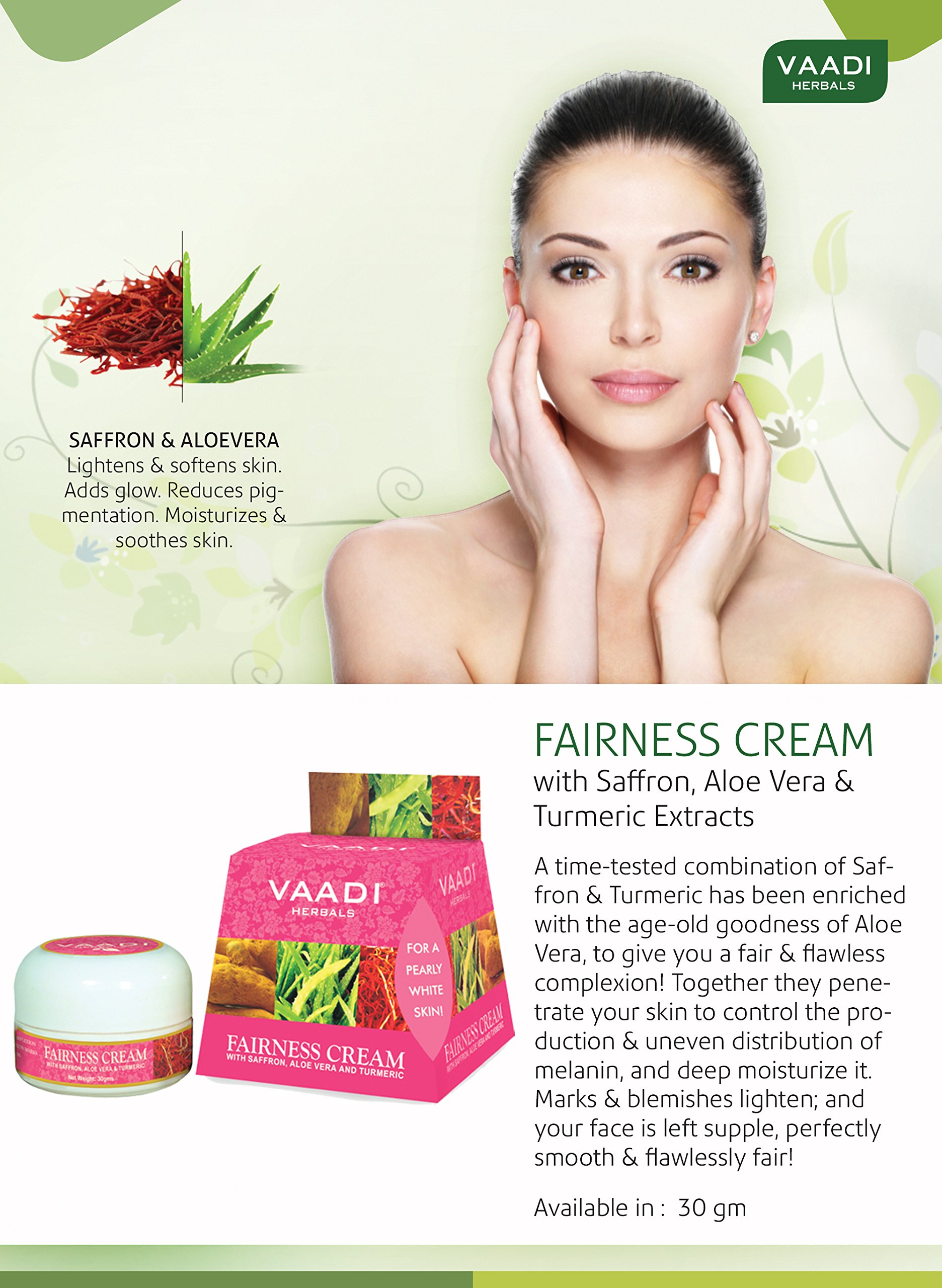 Vaadi Herbals Fairness Cream, Saffron Aloe Vera and Turmeric Extracts, 30g x 3 – view 5