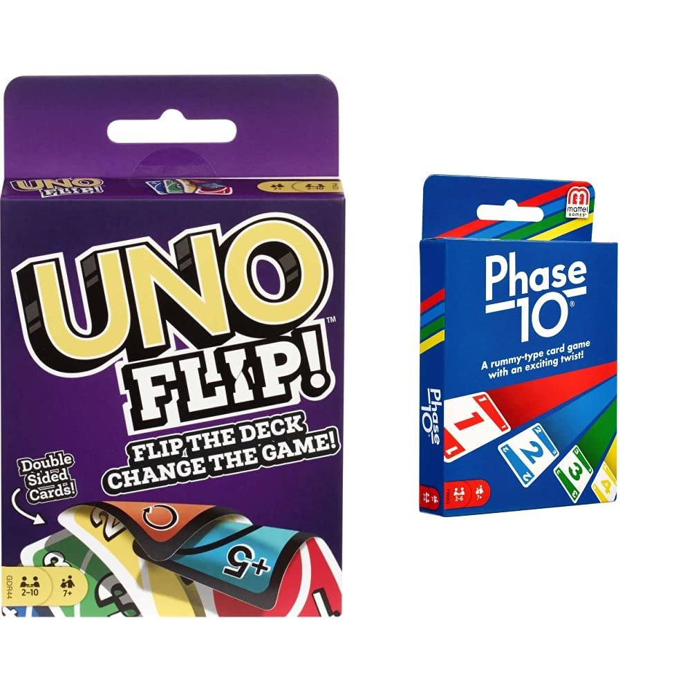 Mattel Games Uno Flip Side & Phase 10 Card Game for All (Multicolour),Pack of 1