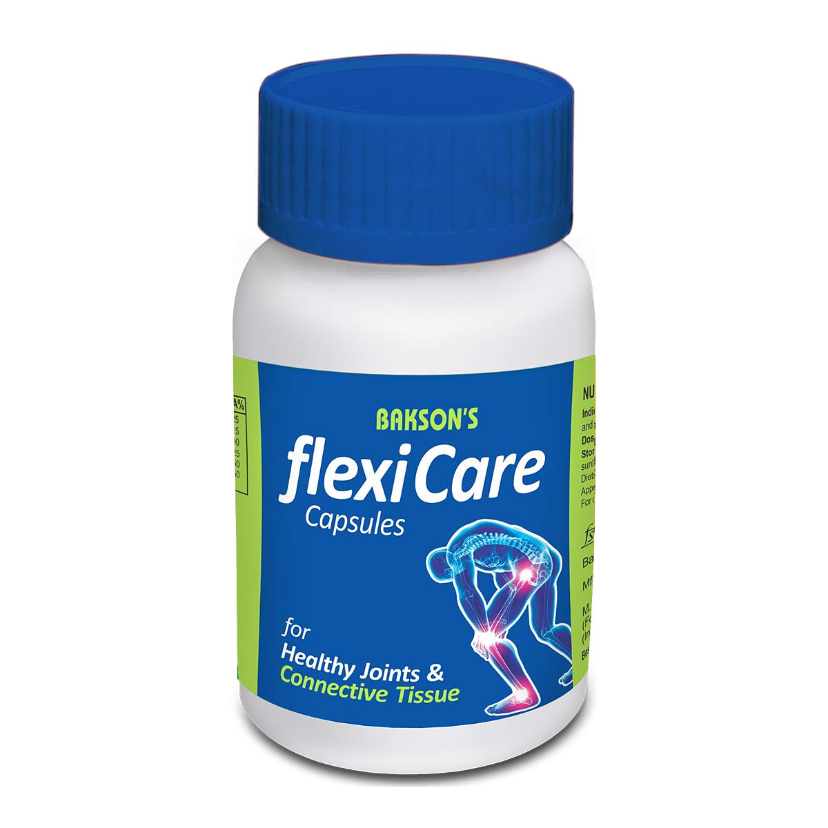 Bakson Flexicare joint support capsules canister for bones and mobility