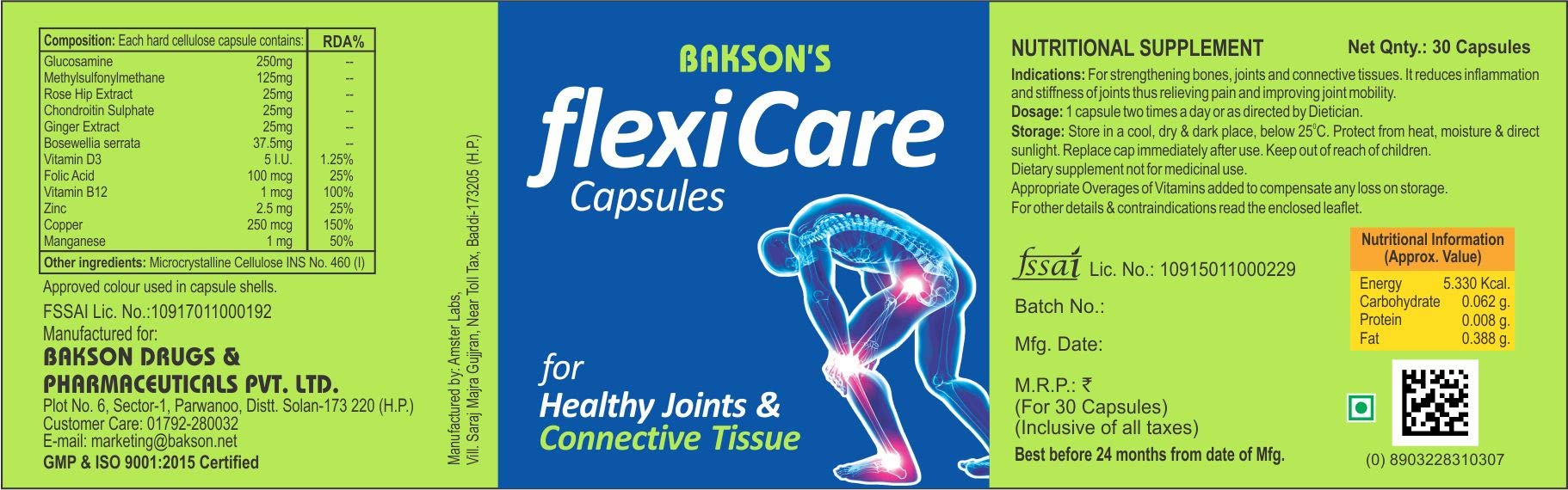 Bakson Flexicare Capsules For Strengthening Bones, Joints & Connective Tissues – view 2