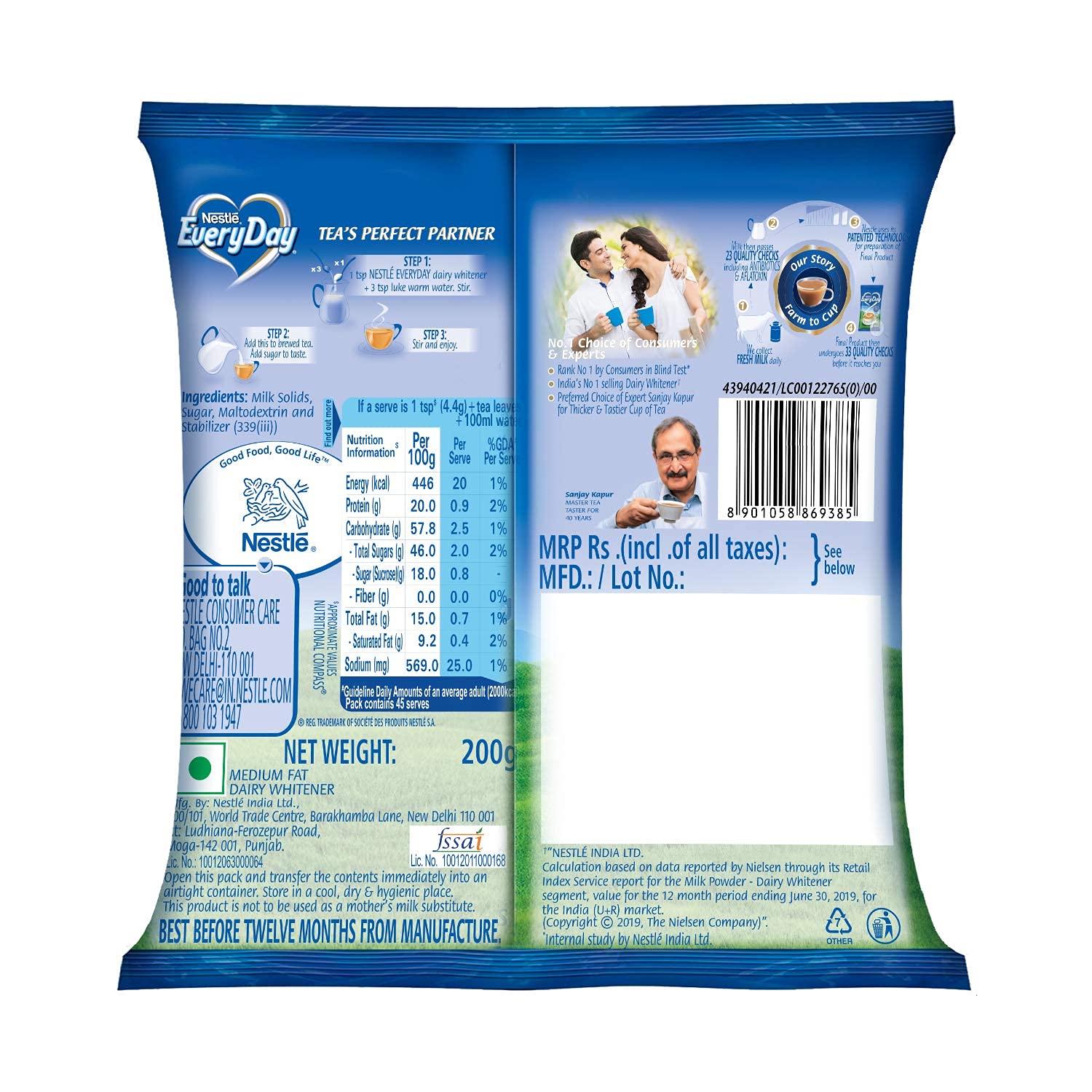 Everyday Nestle Dairy Whitener Milk Powder For Tea 200g, Pouch – view 2