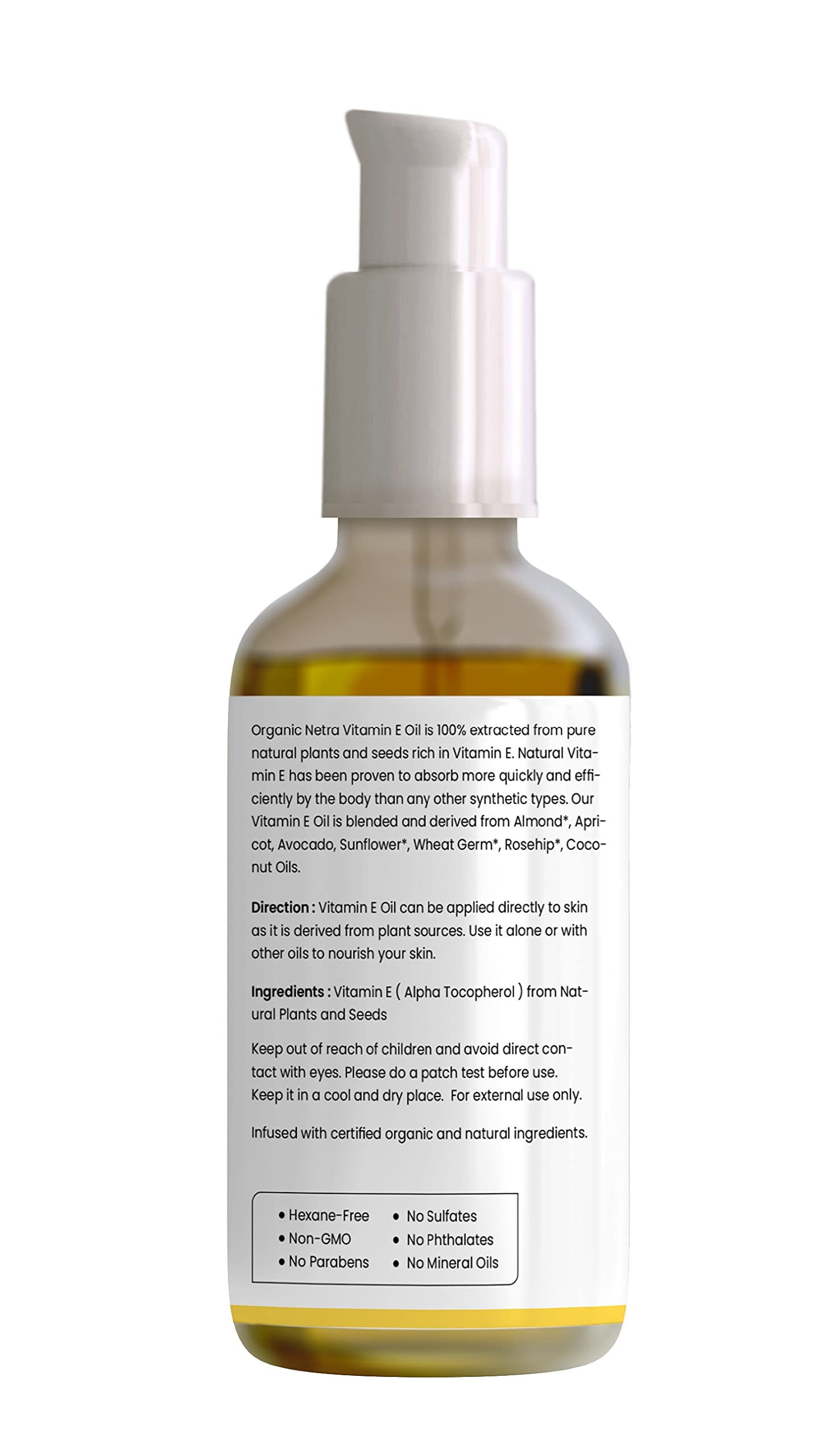 Organic Netra 100% Pure Plant Based Vitamin E Oil For Radiant,Moisturized Youthful Skin For Men and Womens, Reduces scars,stretch marks,wrinkles, helps in hair growth -30 ml. – view 2