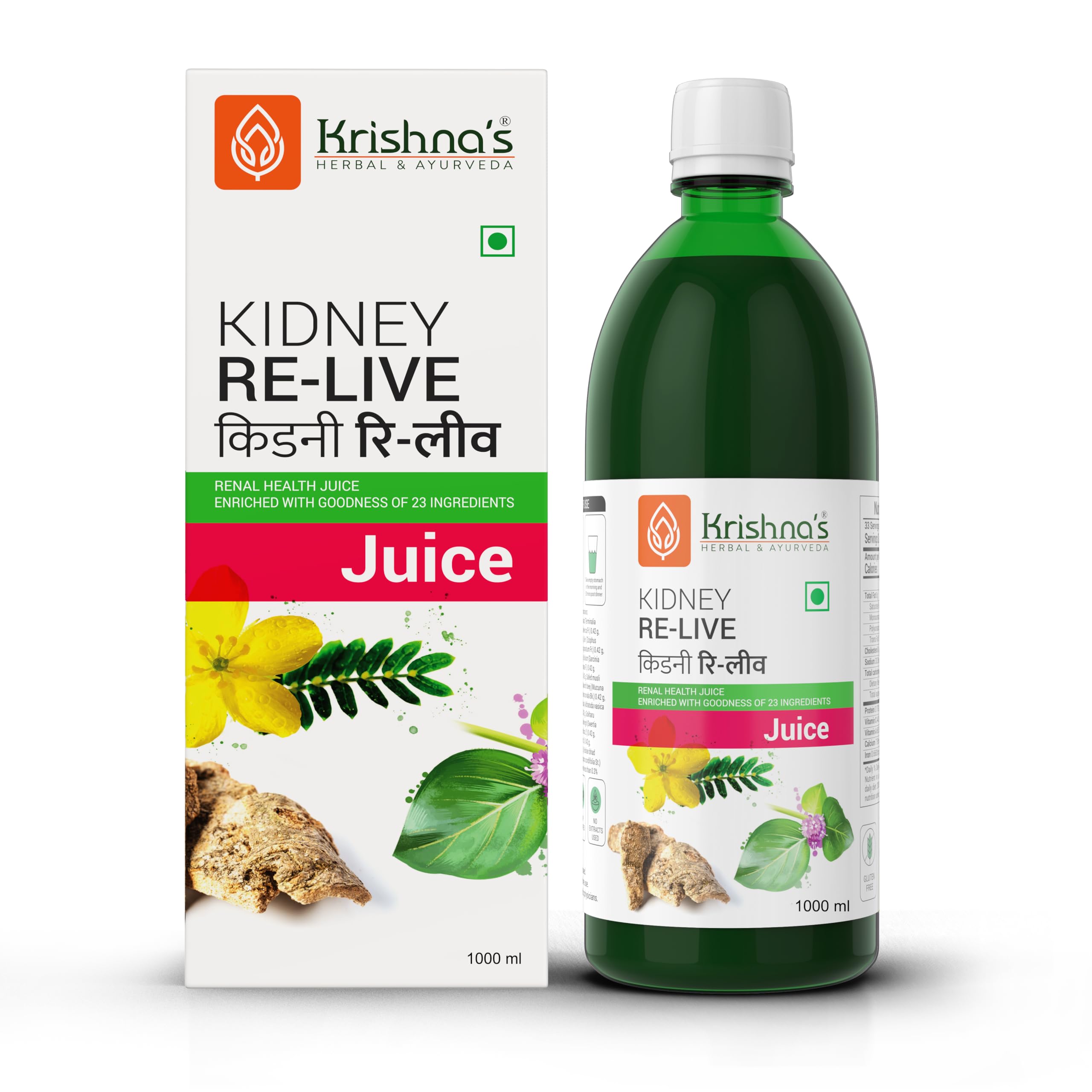 Sugar free Kidney Re-Live Juice 1000 ml herbal bottle