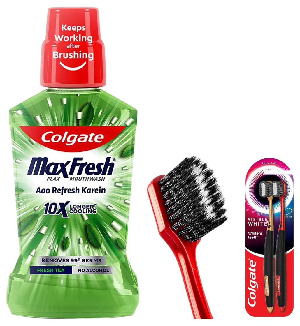 Colgate oral care combo with toothbrushes and Fresh Tea mouthwash