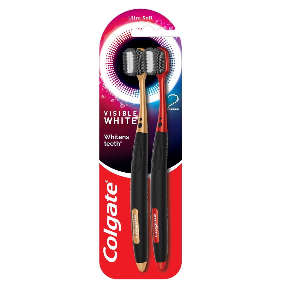 Colgate Visible White O2 Manual Toothbrush for adults- 2 Pcs, Helps prevent Bad Breath, Cavities, Enamel & Gum Problems. & Colgate Plax Fresh Tea Mouthwash, 0% Alcohol - Pack of 500 ml – view 2