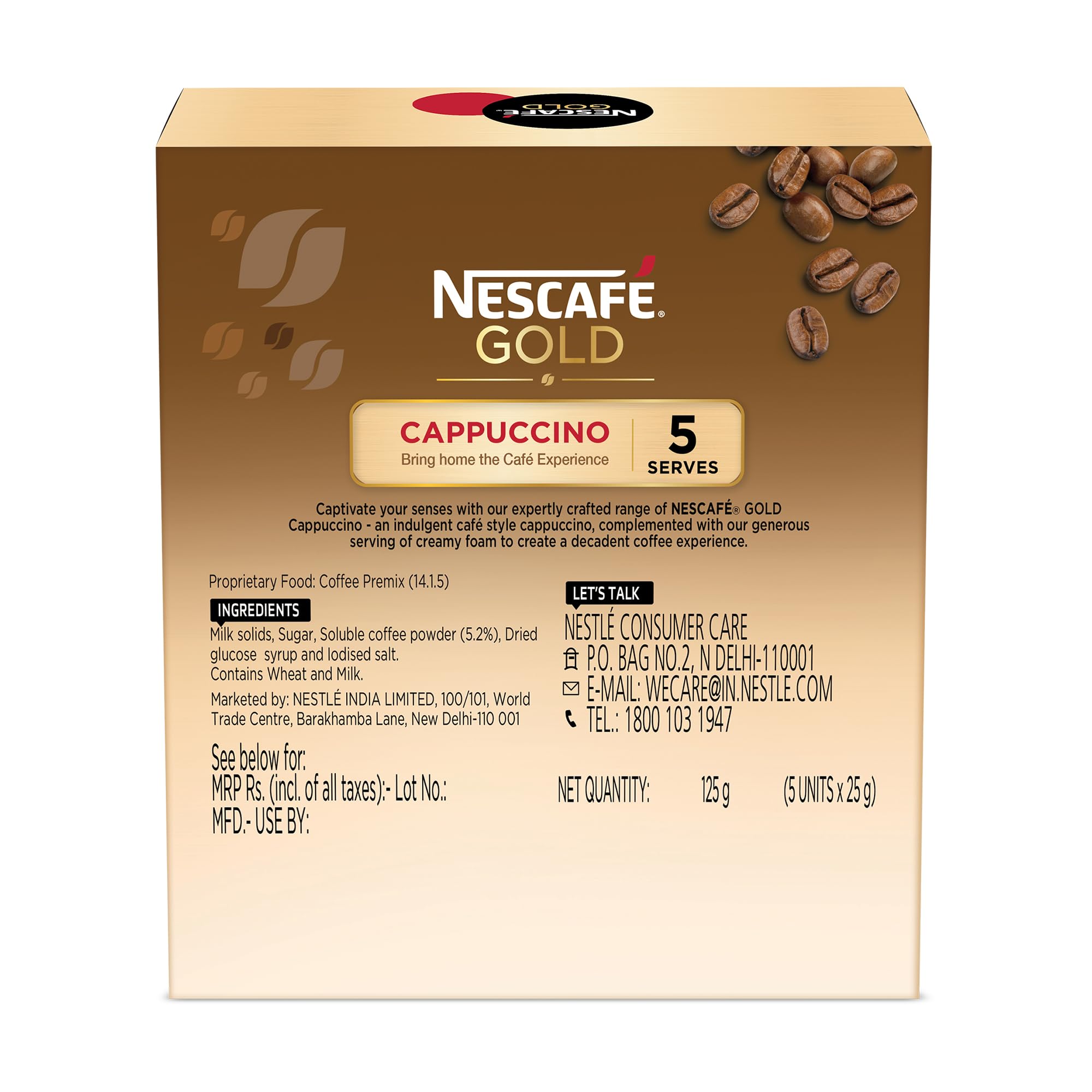 Nescafé Gold Cappuccino Instant Coffee Premix, 125g (5 Sachets x 25g) – view 2