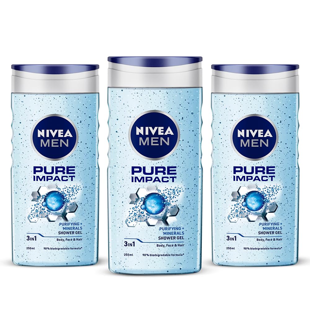 Nivea Men Pure Impact shower gel bottle with fresh gel formula