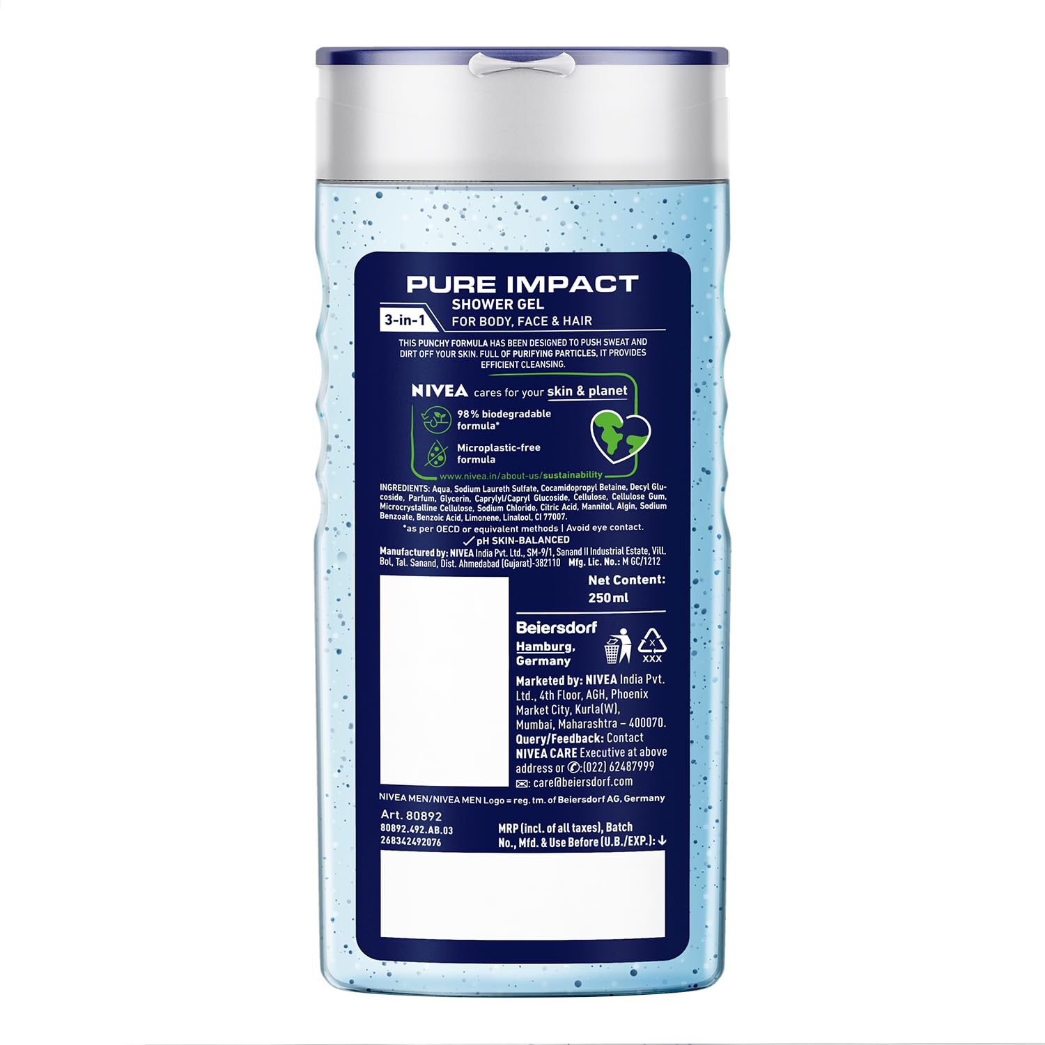 Nivea Men Body Wash, Pure Impact With Purifying Micro Particles, Shower Gel For Body, Face & Hair, 250ml (Pack of 3) – view 5