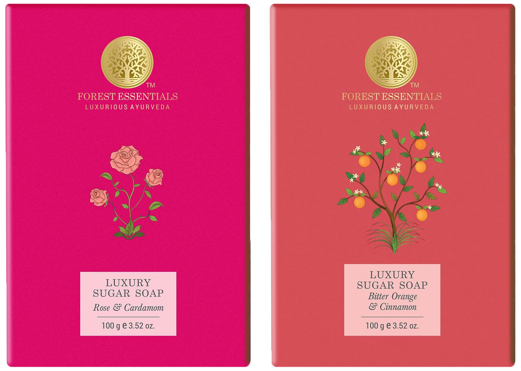 Boxed Forest Essentials Ayurvedic sugar soap combo with two scent pairings