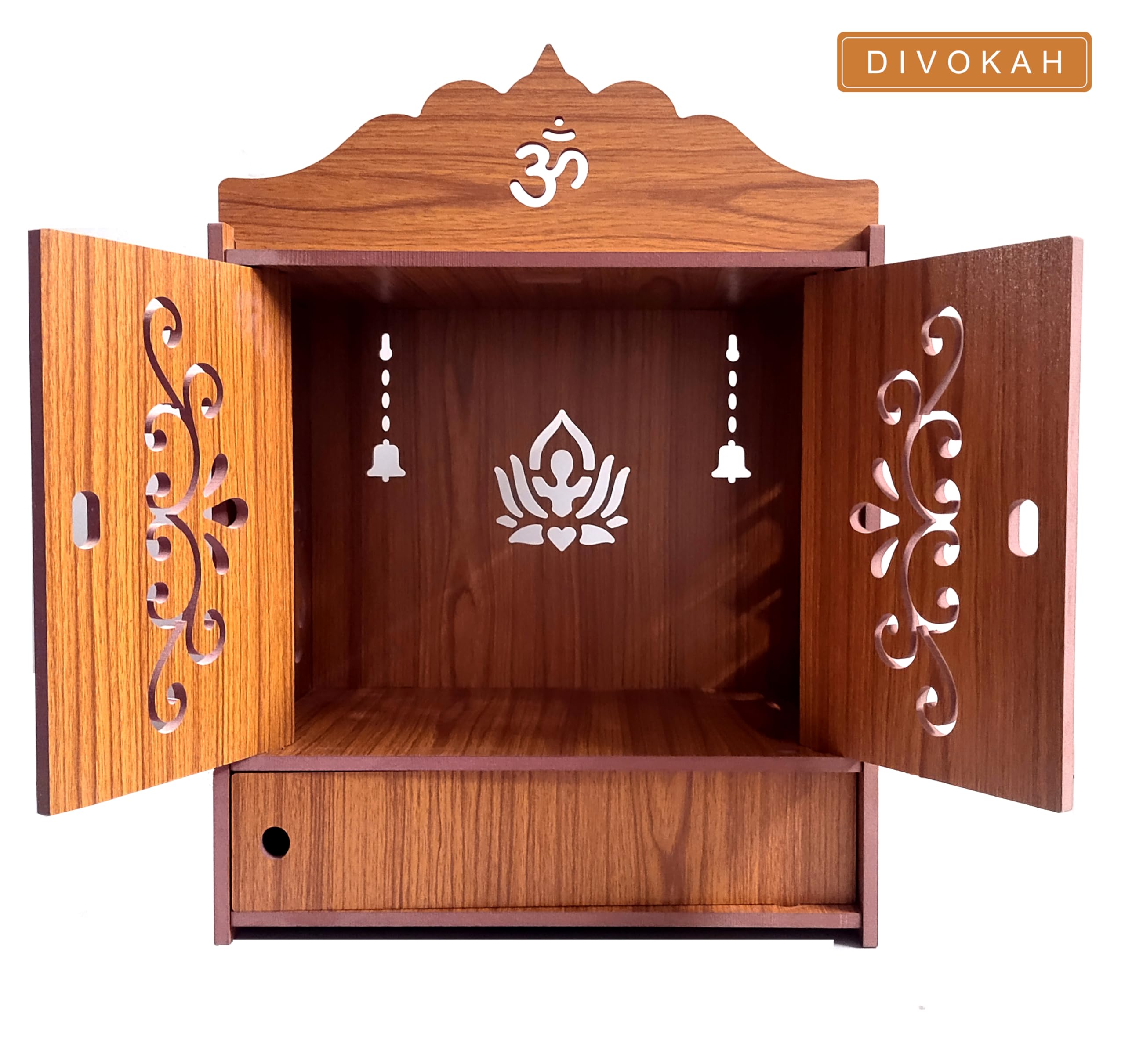 DIVOKAH Beautiful Wooden Pooja Mandir for Home/Temple for Home and Office/Puja Mandir/Puja Stand/Pooja Mandapam (8 Mm Plywood Thickness) (2DOR WDN Lotus) – view 2