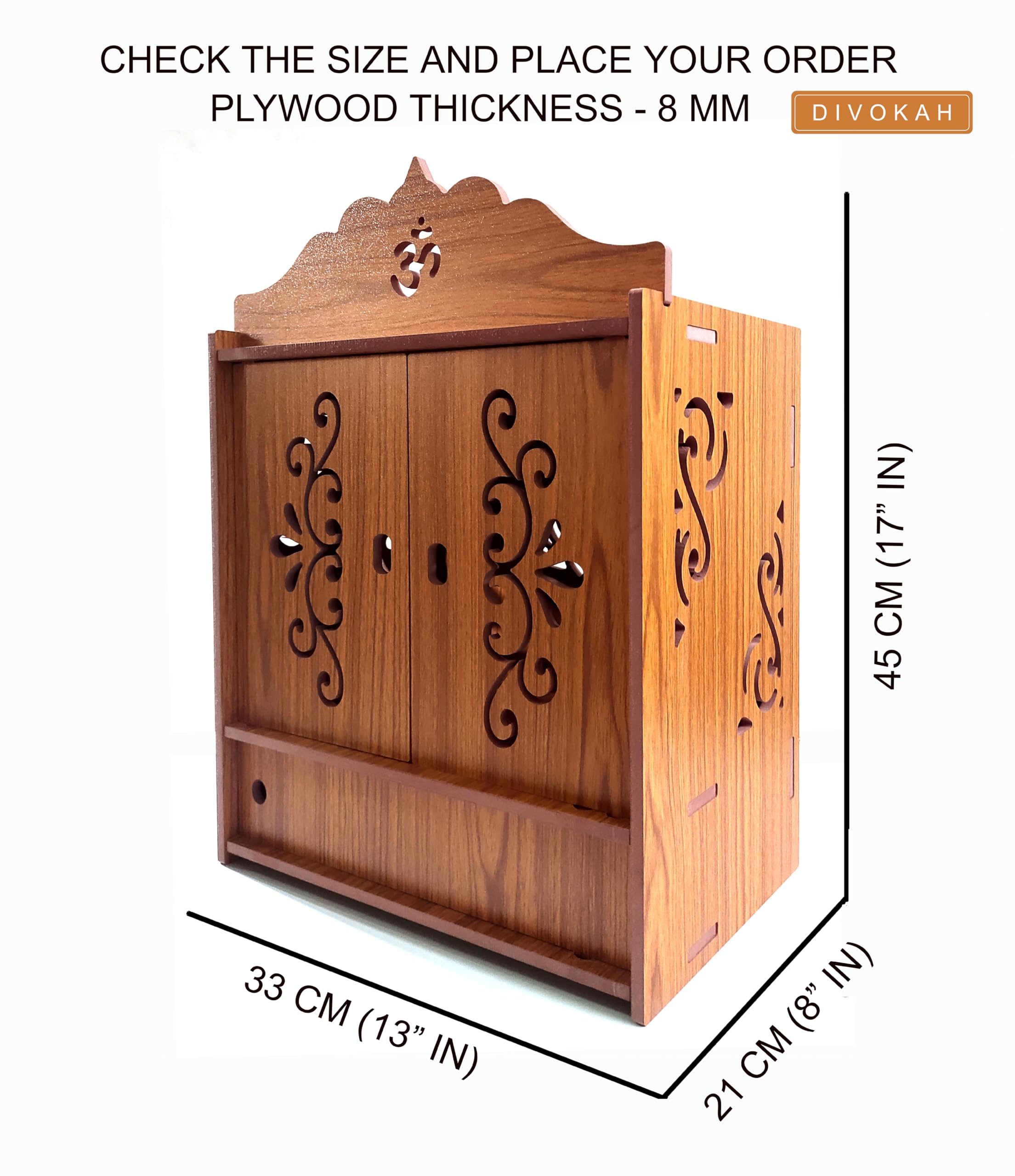 DIVOKAH Beautiful Wooden Pooja Mandir for Home/Temple for Home and Office/Puja Mandir/Puja Stand/Pooja Mandapam (8 Mm Plywood Thickness) (2DOR WDN Lotus) – view 3