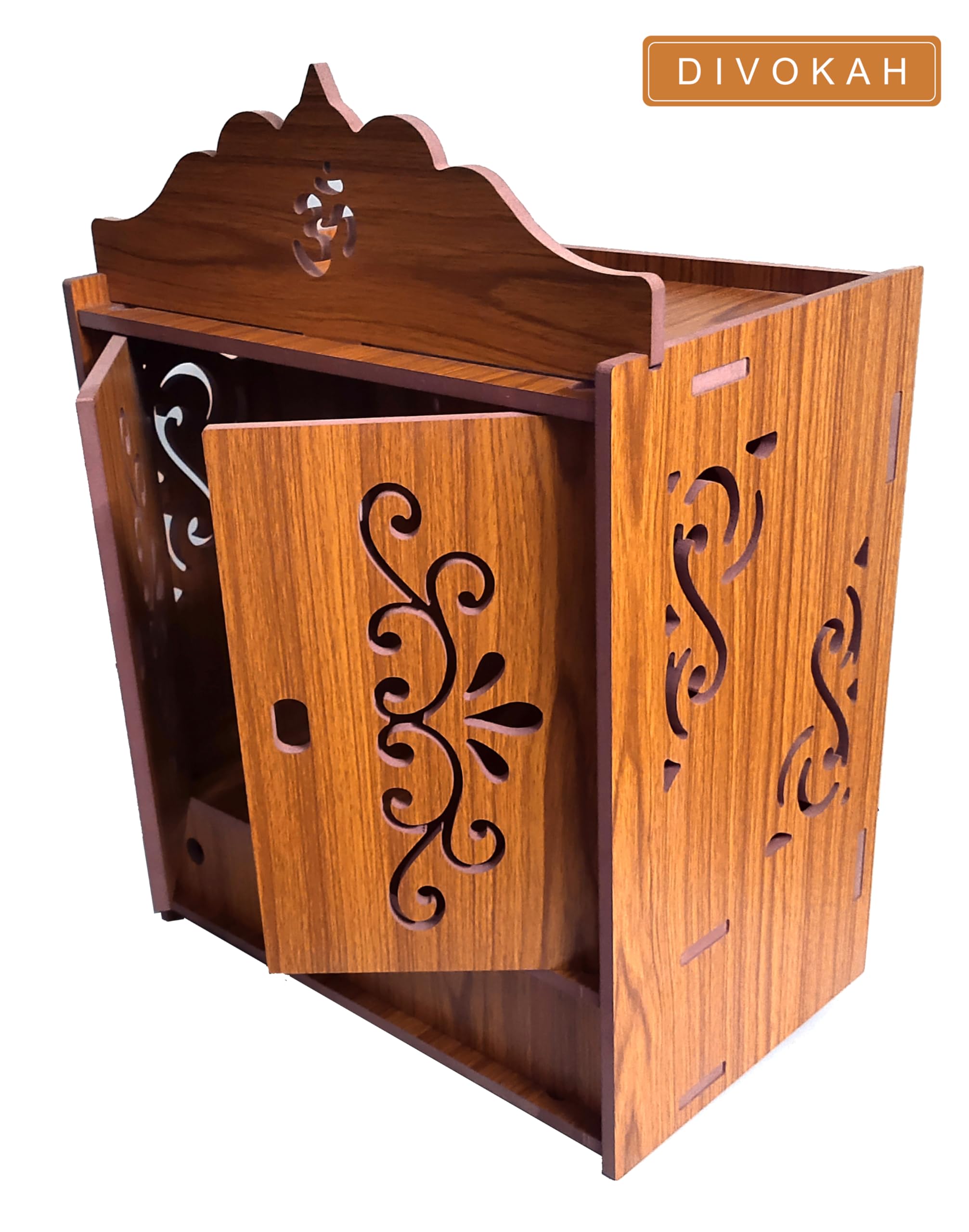 DIVOKAH Beautiful Wooden Pooja Mandir for Home/Temple for Home and Office/Puja Mandir/Puja Stand/Pooja Mandapam (8 Mm Plywood Thickness) (2DOR WDN Lotus) – view 5