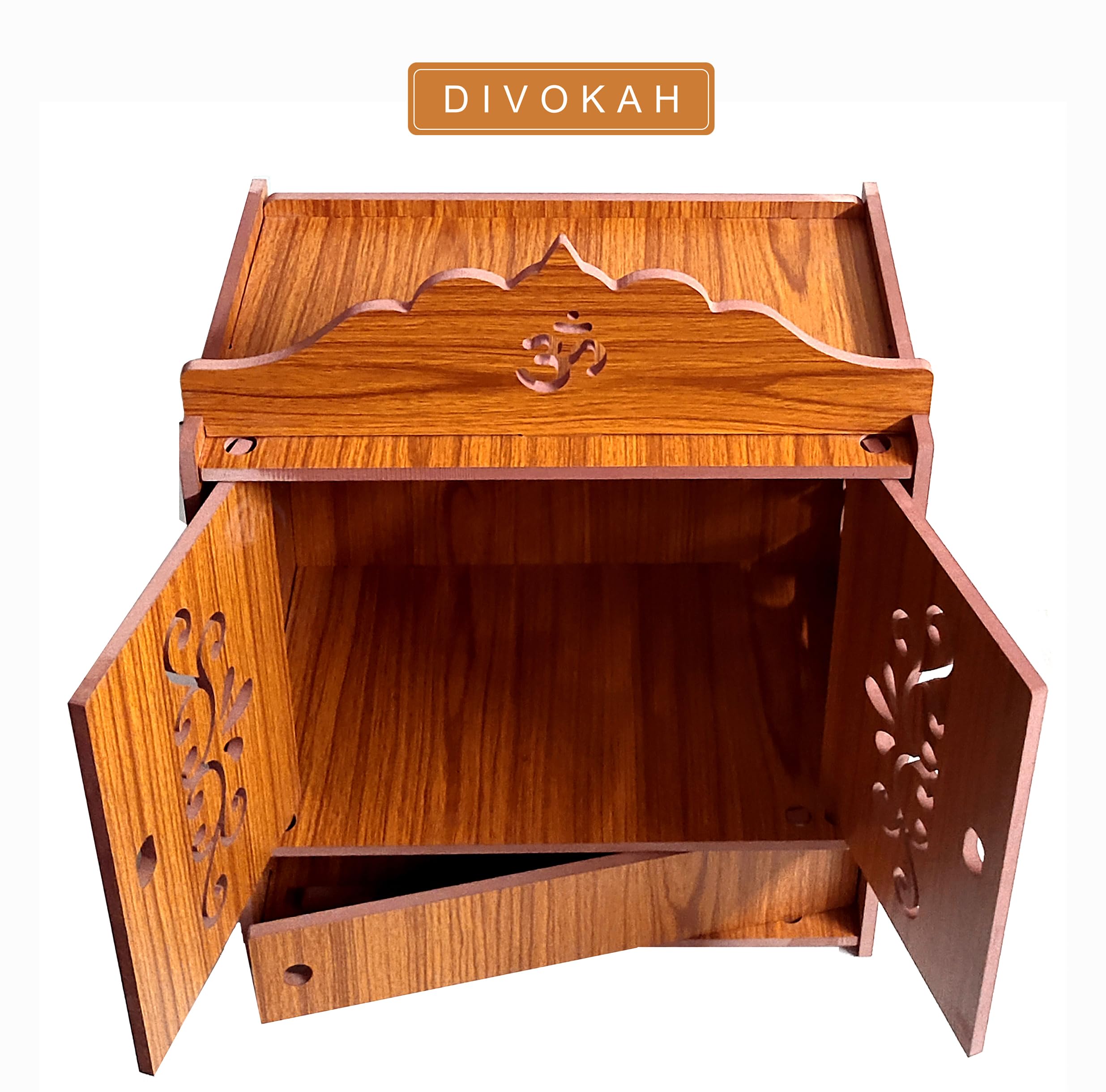 DIVOKAH Beautiful Wooden Pooja Mandir for Home/Temple for Home and Office/Puja Mandir/Puja Stand/Pooja Mandapam (8 Mm Plywood Thickness) (2DOR WDN Lotus) – view 6