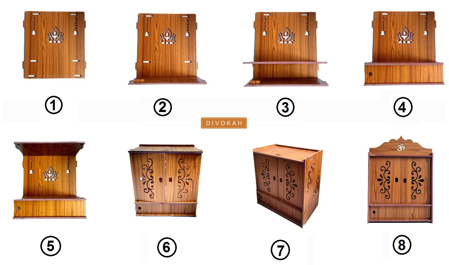 DIVOKAH Beautiful Wooden Pooja Mandir for Home/Temple for Home and Office/Puja Mandir/Puja Stand/Pooja Mandapam (8 Mm Plywood Thickness) (2DOR WDN Lotus) – view 7