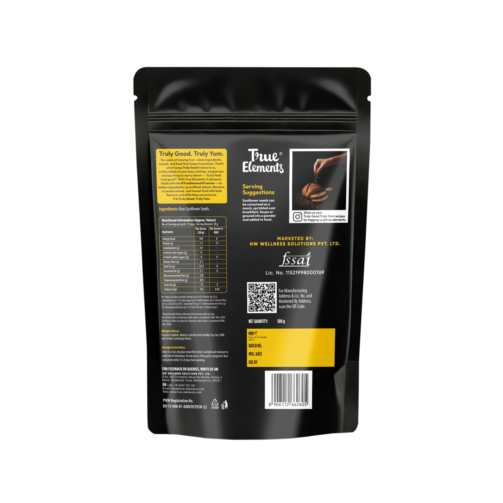 True Elements Sunflower Seeds 500g - Healthy Snack – view 2