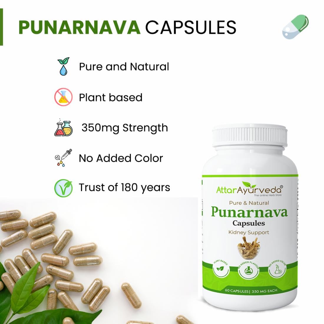 Attar Ayurveda Punarnava Capsules 350 mg - 60 capsules for Kidney Support – view 6