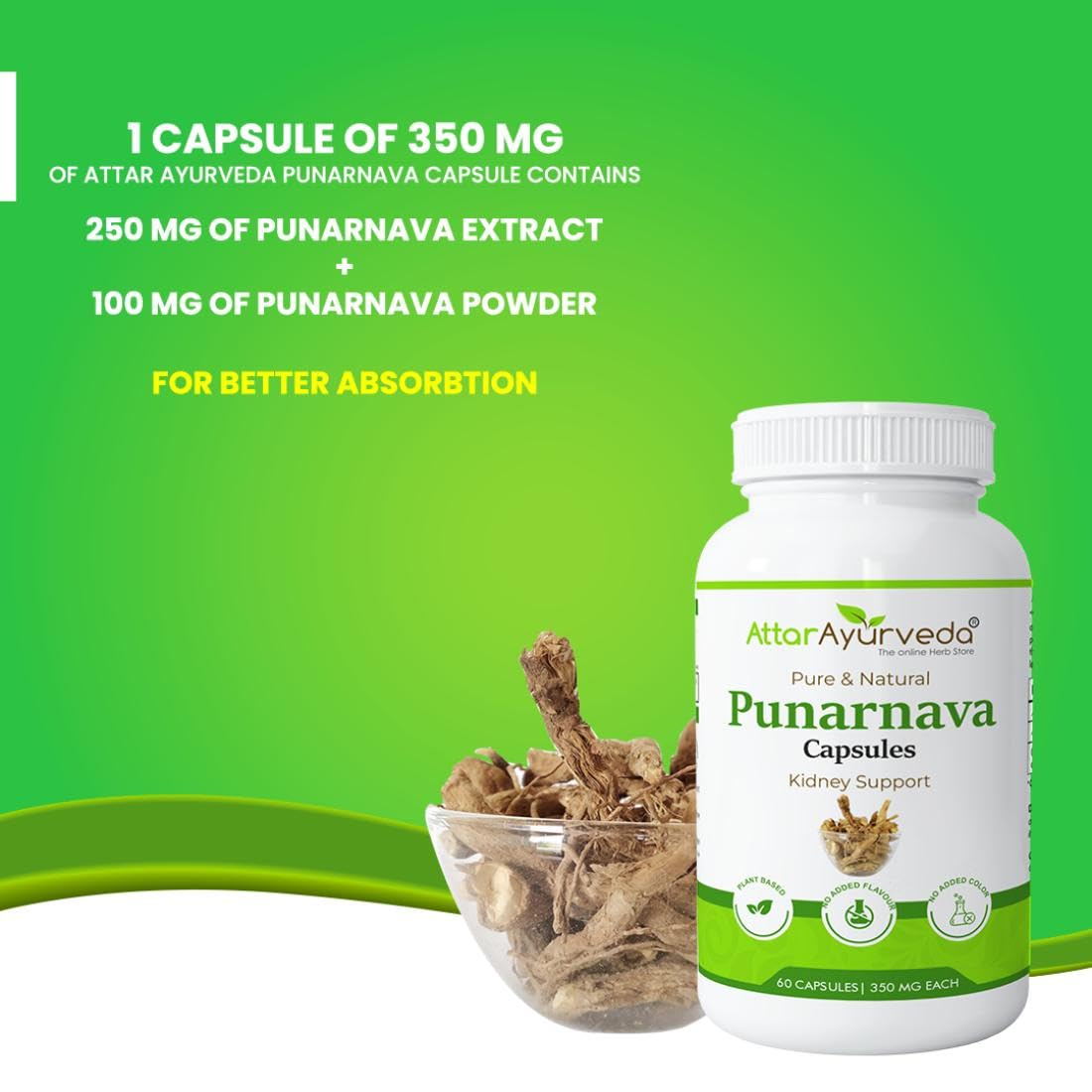Attar Ayurveda Punarnava Capsules 350 mg - 60 capsules for Kidney Support – view 7