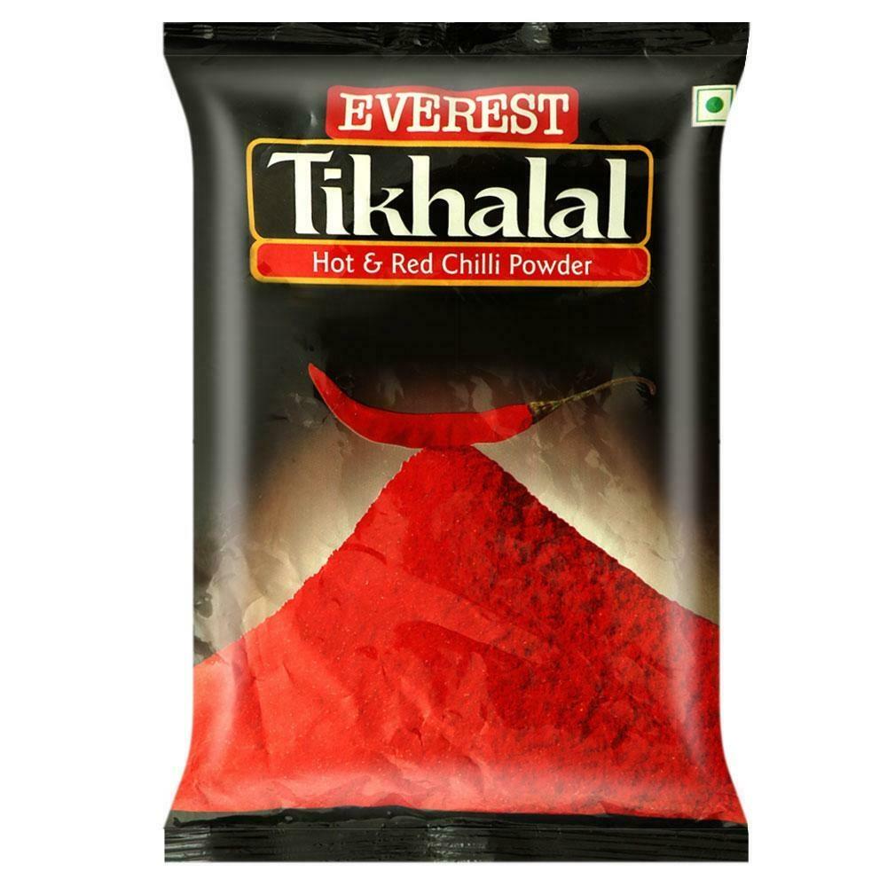 Front view of Everest Tikhalal red chilli powder 200g bag
