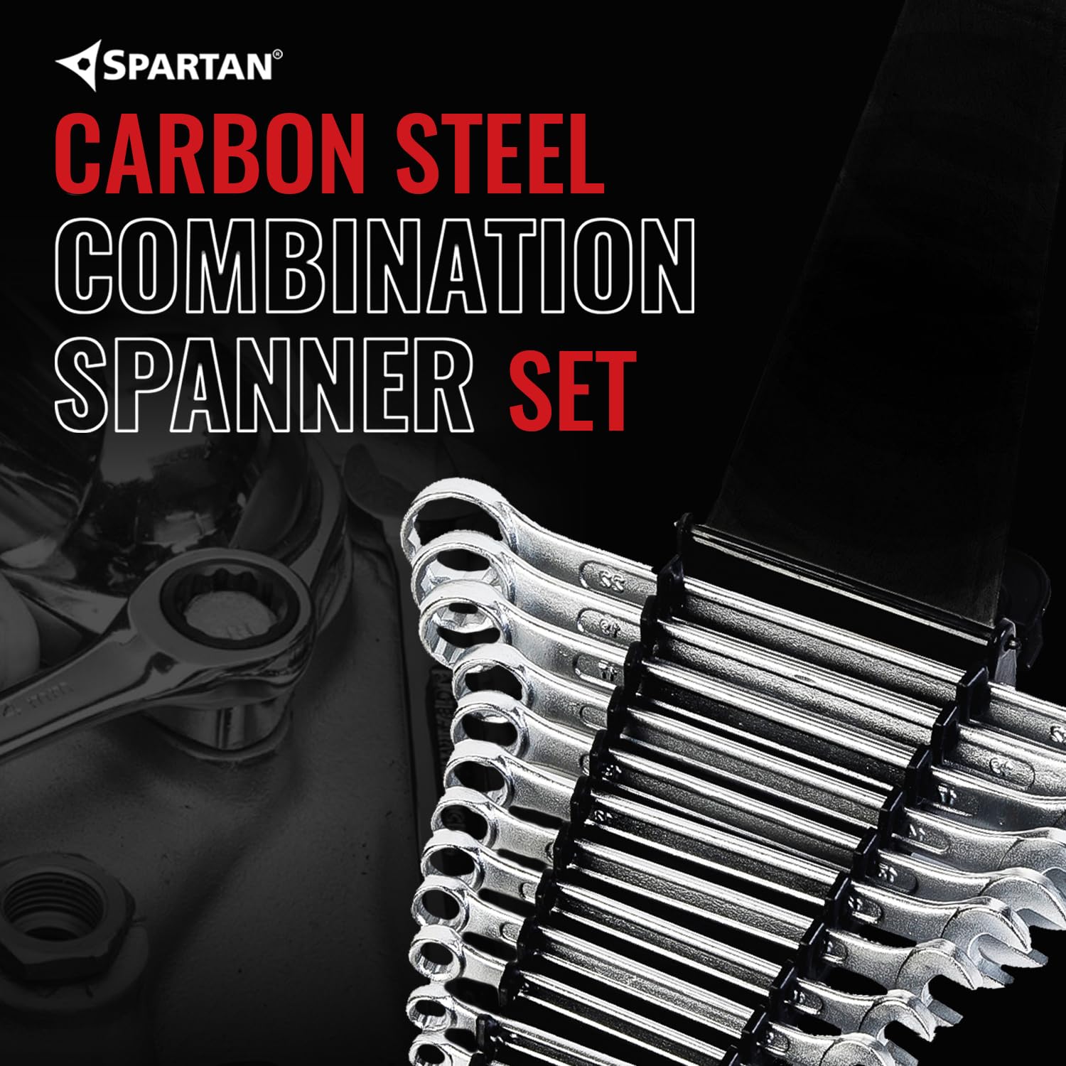 SPARTAN Carbon Steel Combination Spanner Set/Wrench Set/Tool Kit Multipurpose Home Use and Professional Spanners, Corrosion Resistant Chrome Plating Open Jaw and Ring Spanners (Silver, Set of 12) – view 4