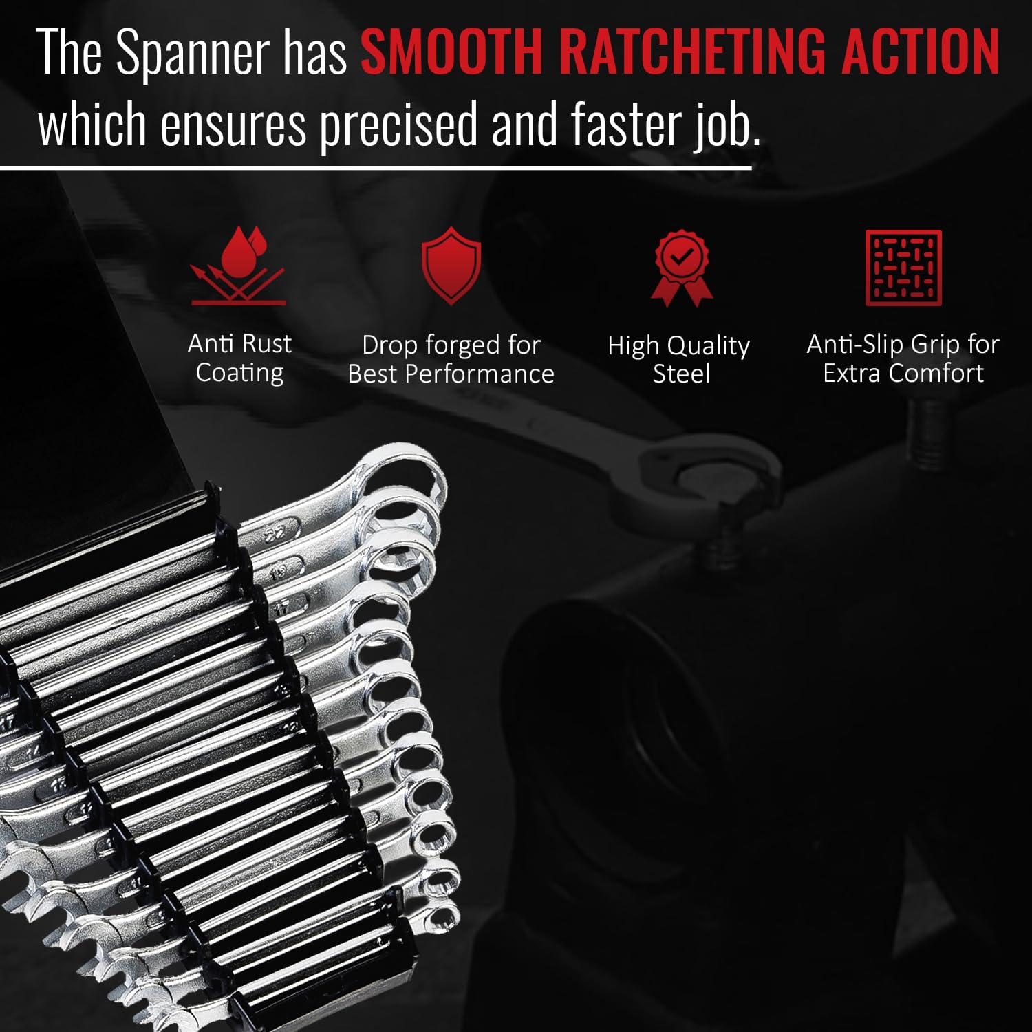 SPARTAN Carbon Steel Combination Spanner Set/Wrench Set/Tool Kit Multipurpose Home Use and Professional Spanners, Corrosion Resistant Chrome Plating Open Jaw and Ring Spanners (Silver, Set of 12) – view 5