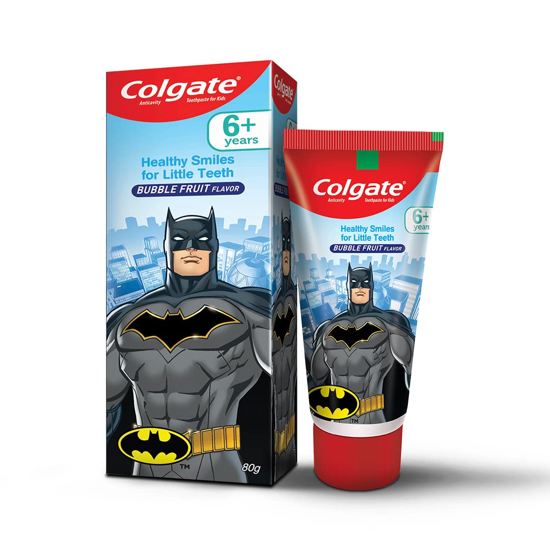 Colgate Batman Anticavity Toothpaste For Kids - 80g (Bubble Fruit Flavour) & Colgate ZigZag Manual Toothbrush for adults, Pack of 6 Medium Multicolour Soft Tooth brush – view 2