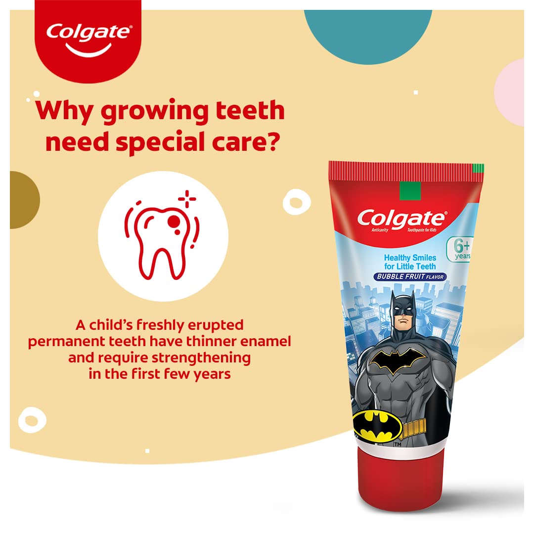 Colgate Batman Anticavity Toothpaste For Kids - 80g (Bubble Fruit Flavour) & Colgate ZigZag Manual Toothbrush for adults, Pack of 6 Medium Multicolour Soft Tooth brush – view 4