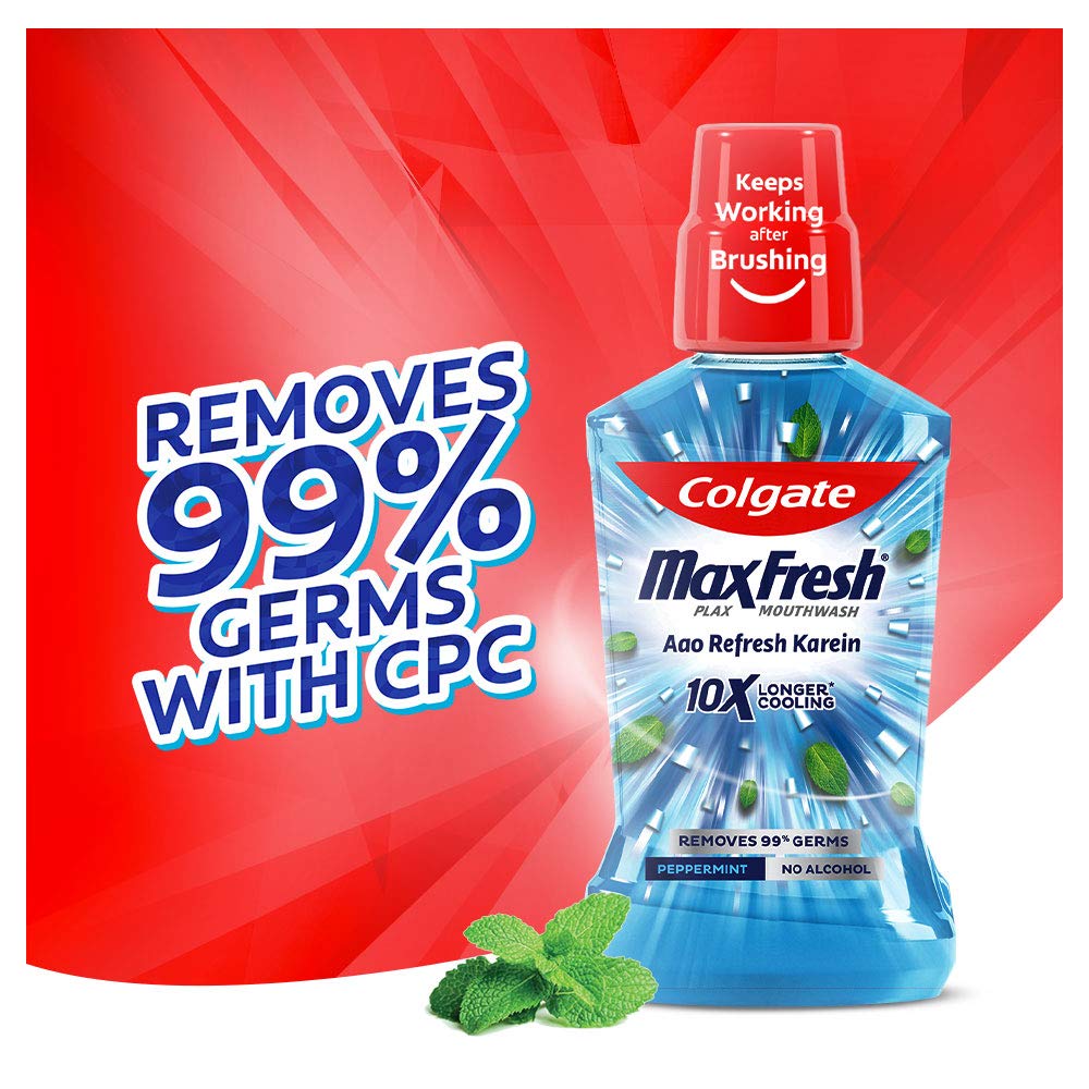 Colgate Maxfresh Plax Antibacterial Mouthwash, 24/7 Fresh Breath - 500ml, (Pepper Mint) – view 3