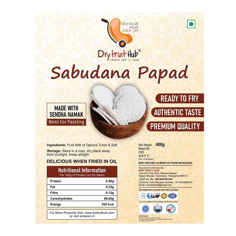Dry Fruit Hub Sabudana Papad 400gm, (Gluten-Free & Upwas-Friendly Tapioca Papads), Healthy and Ready to Fry – view 2