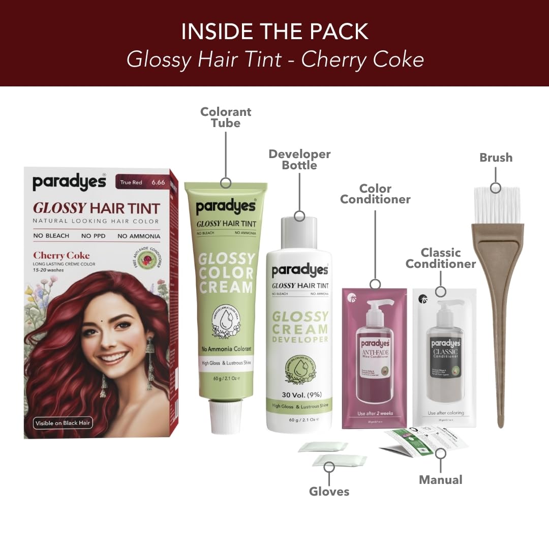 Paradyes No Bleach Cherry Coke Glossy Hair Tint, Ammonia-Free Formula for Natural Black Hair, Anti-Fade Wine Conditioner for Long-Lasting Shine, Enriched with Herbal Extracts, 6.6 True Red – view 2