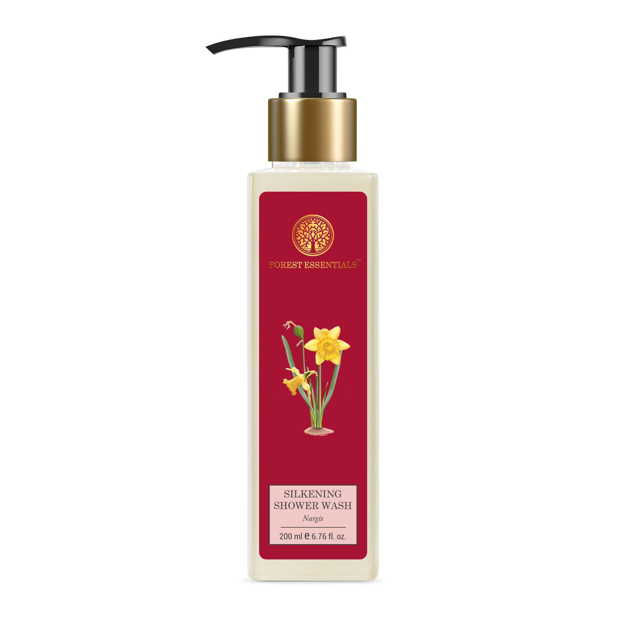 Bottle of Forest Essentials Nargis Ayurvedic body wash, 200 ml